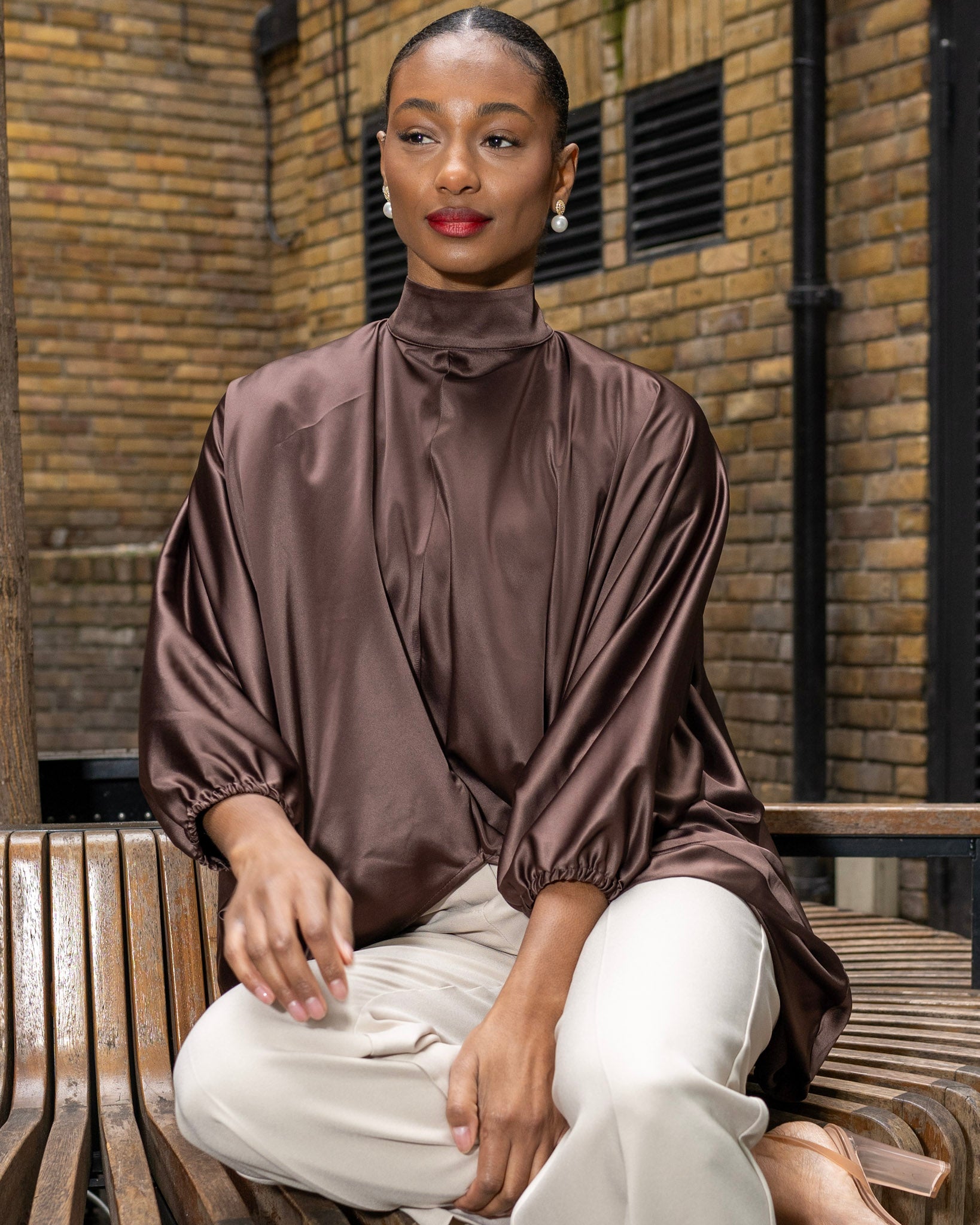 Brown Satin Tunic - Long