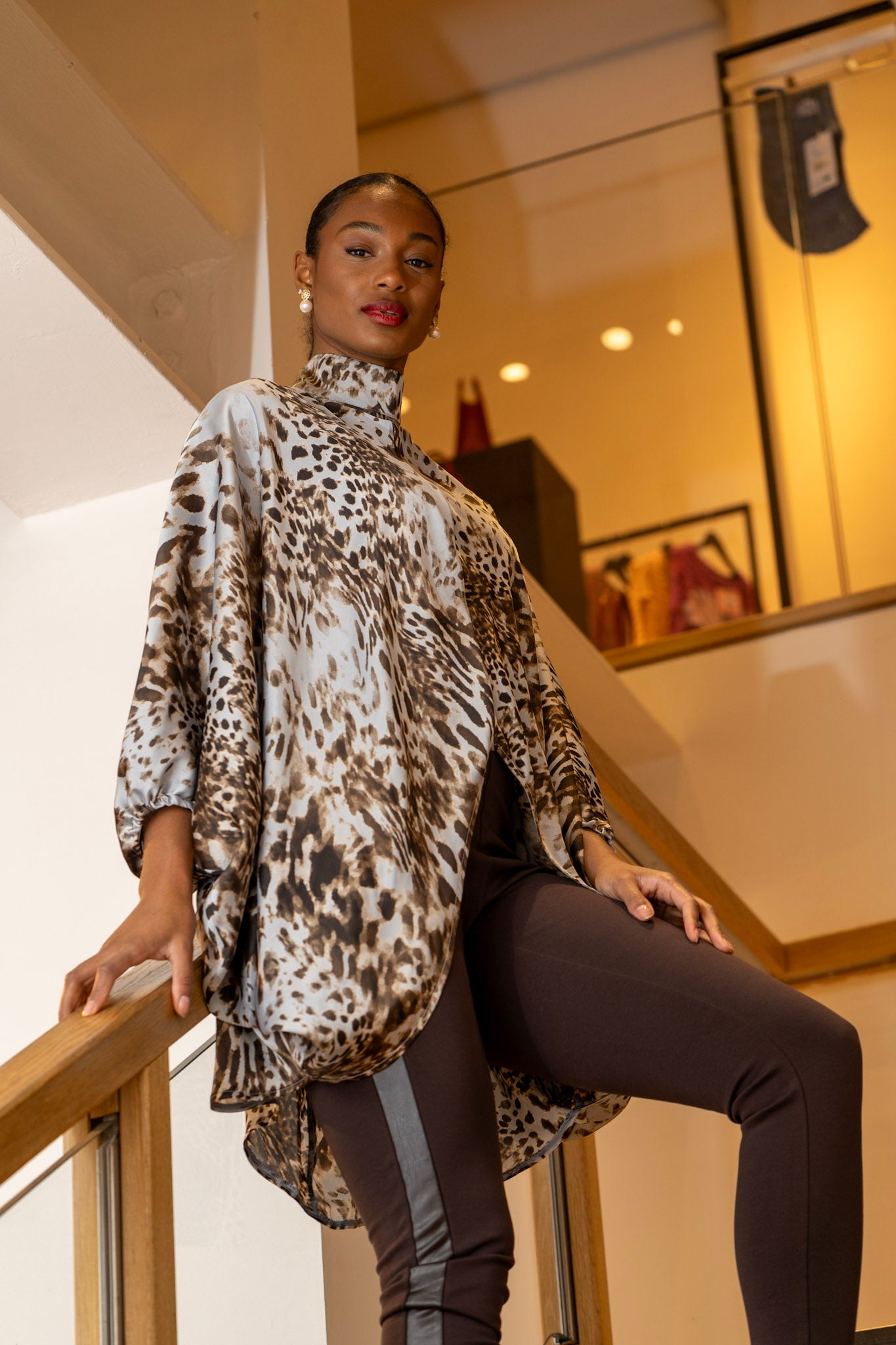 Brown and cream Palm leaves long Tunic