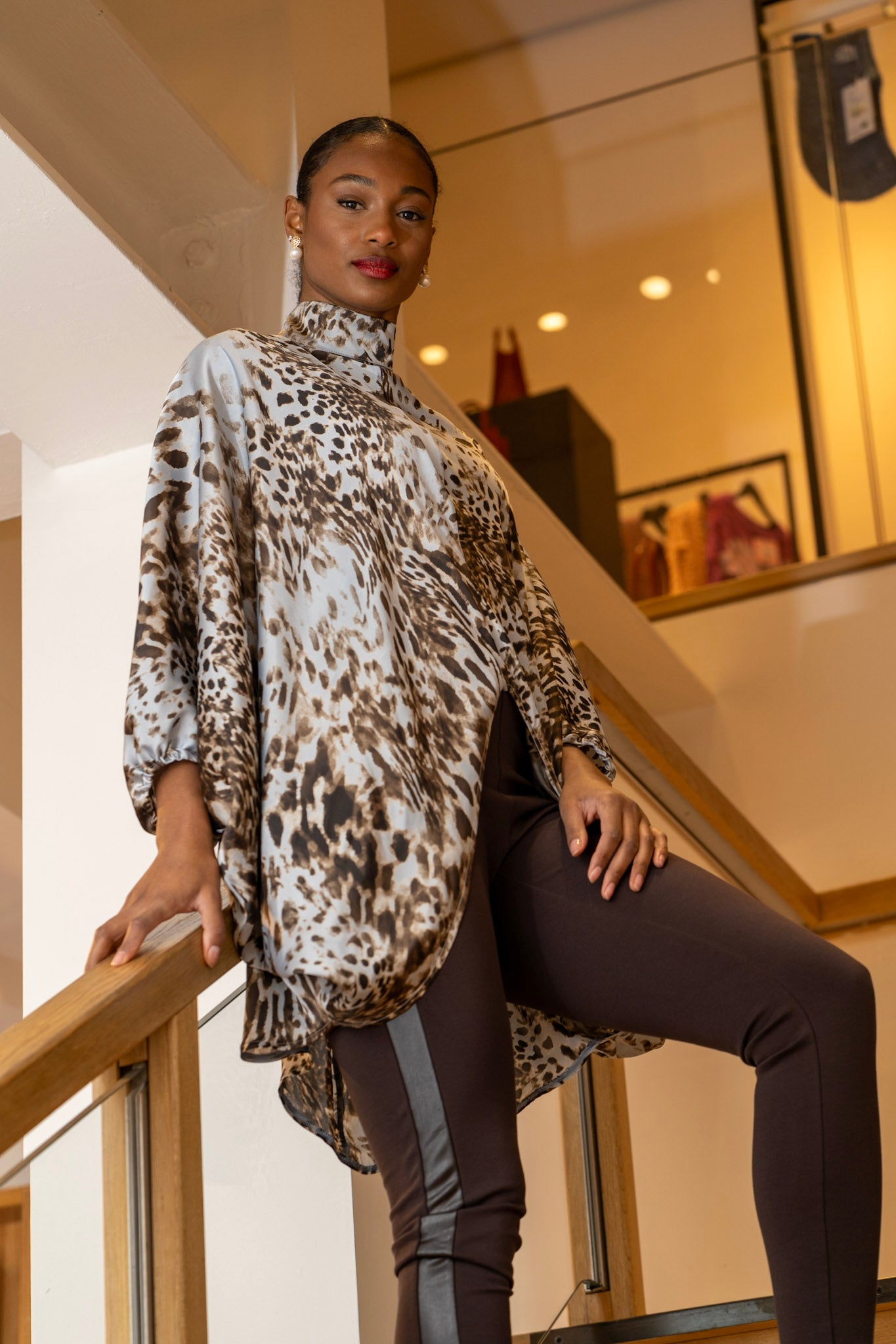 Brown and cream Palm leaves long Tunic