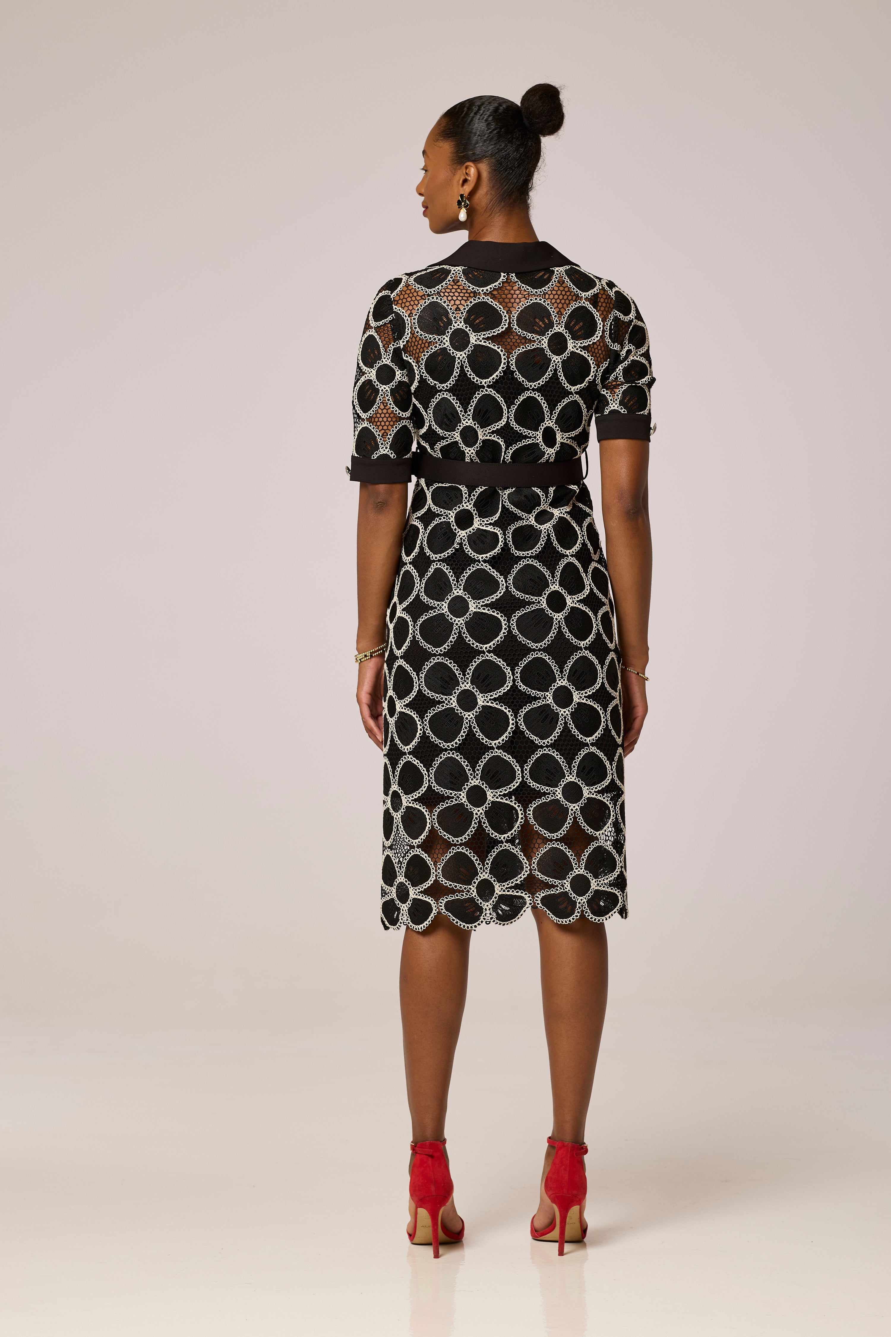 Signature Monochrome Midi Lace Dress