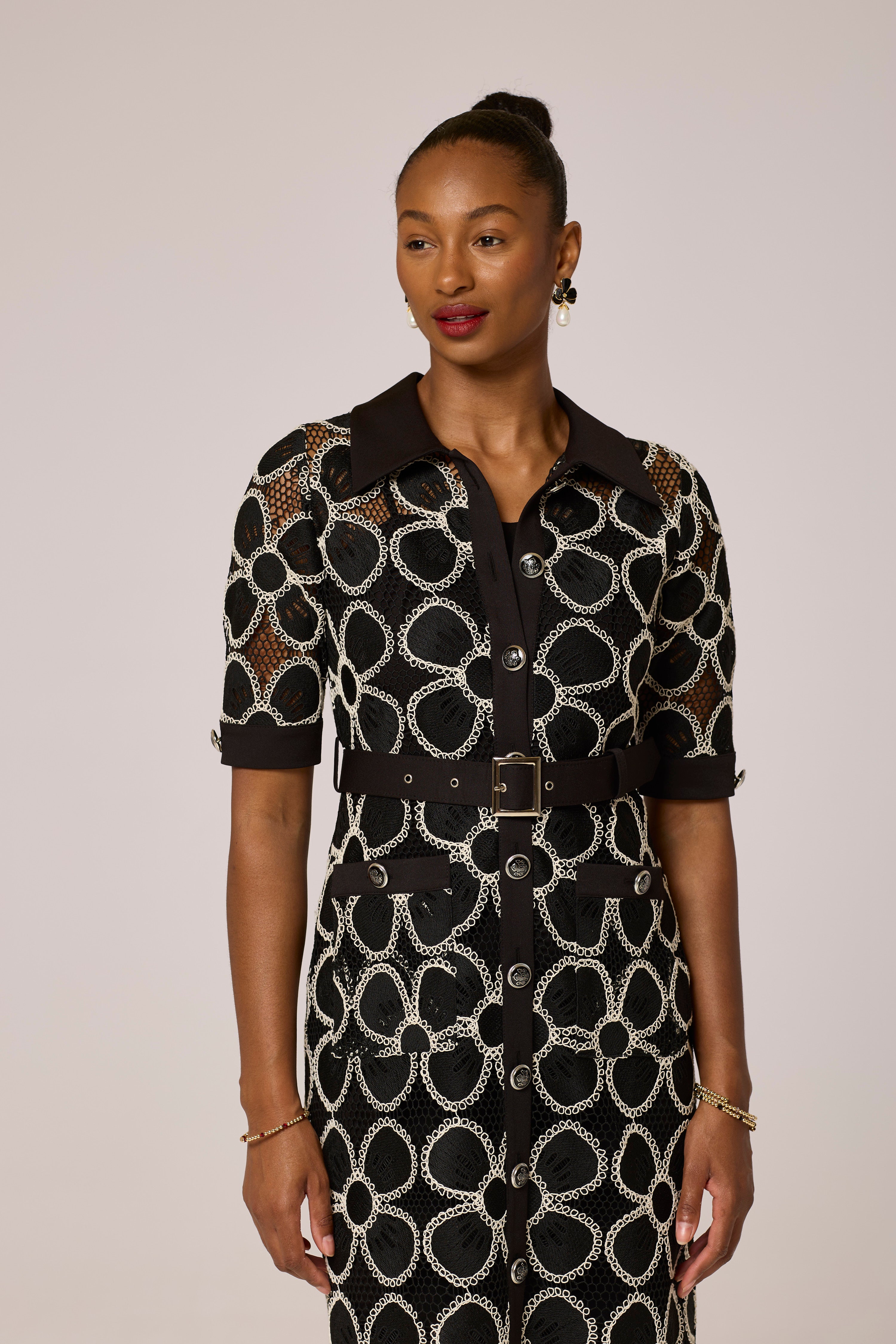 Signature Monochrome Midi Lace Dress