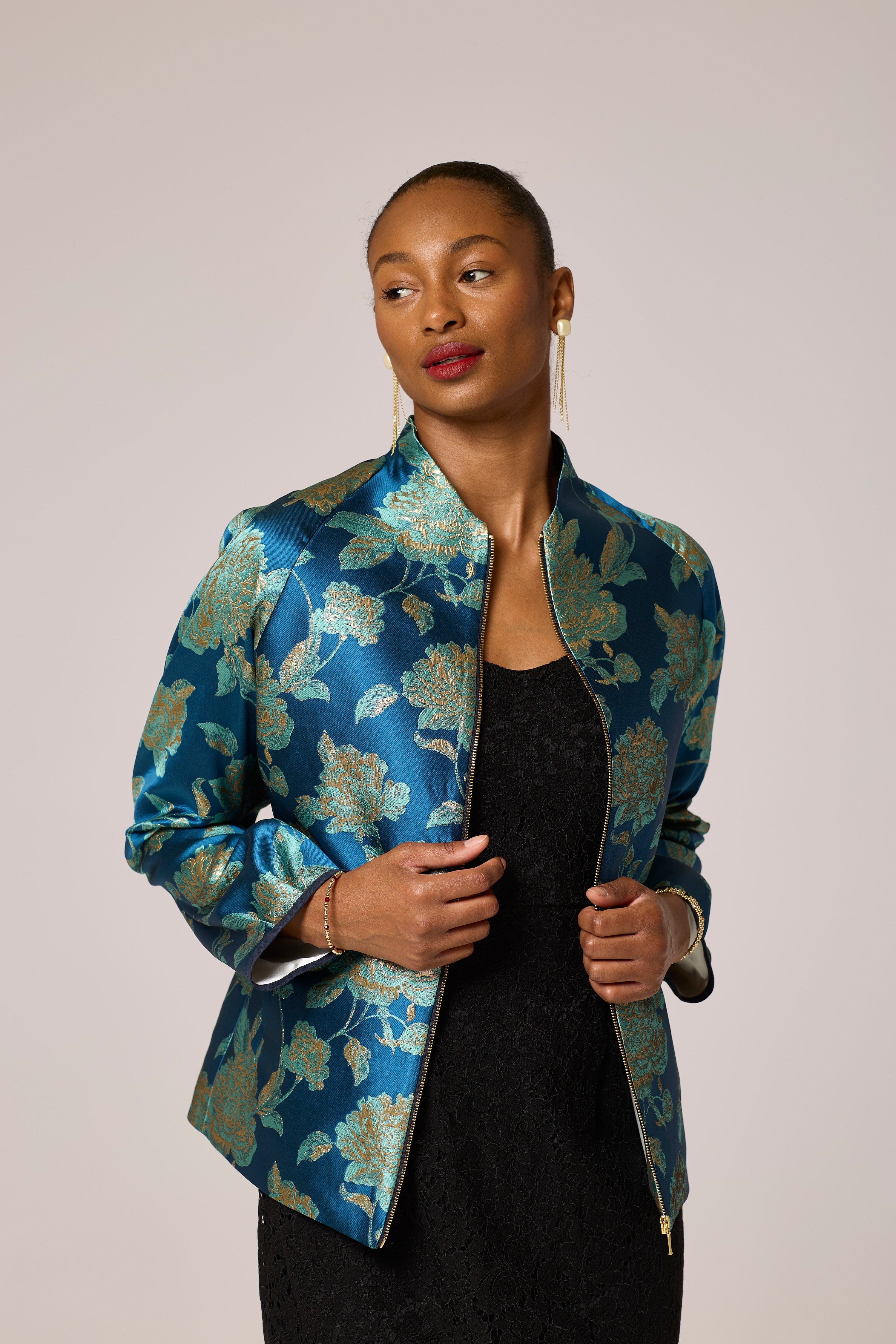 Azure Bloom Brocade Jacket