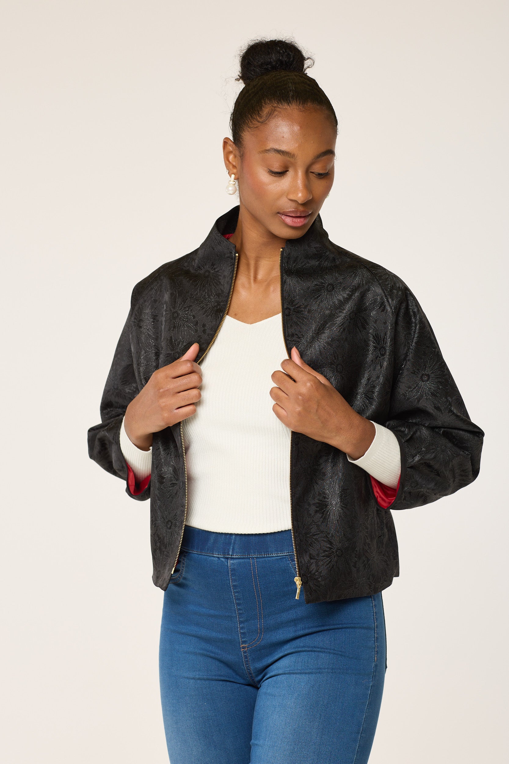 Black Flowery Brocade Jacket
