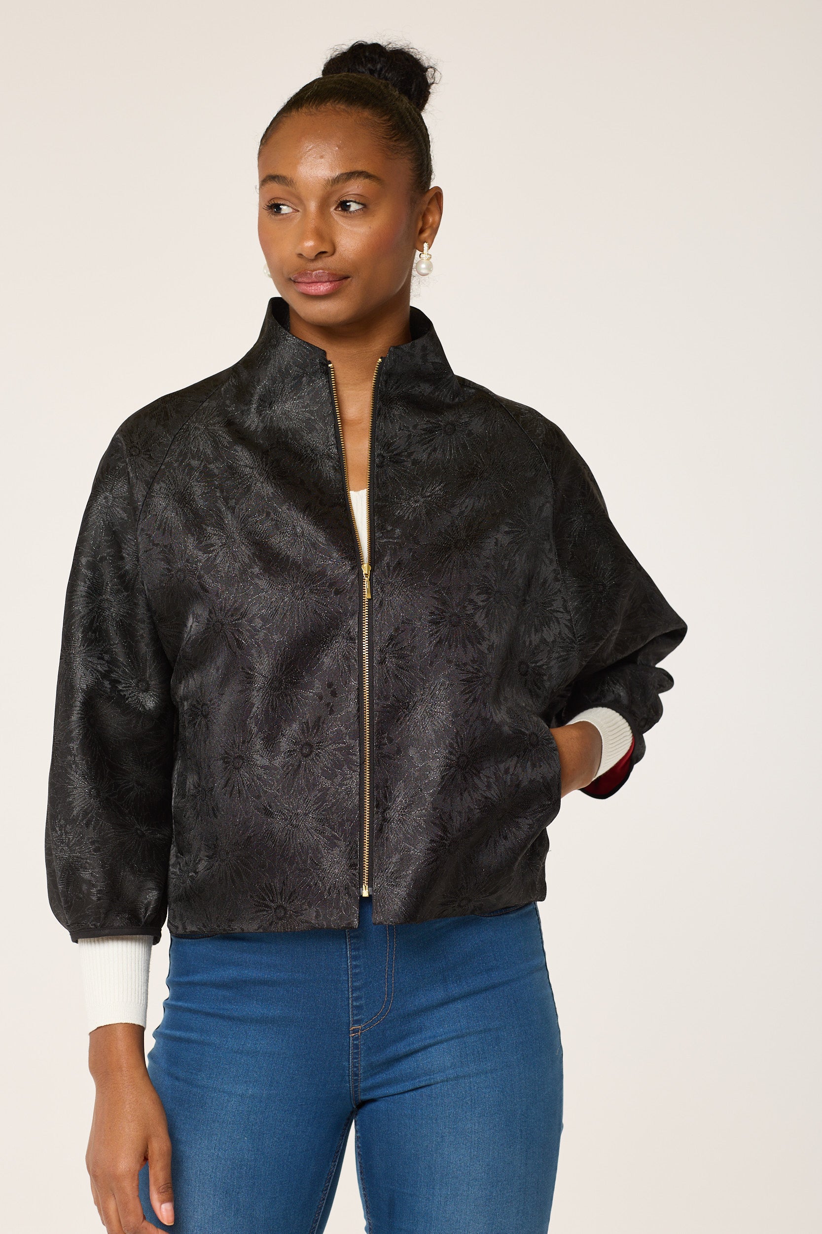 Black Flowery Brocade Jacket
