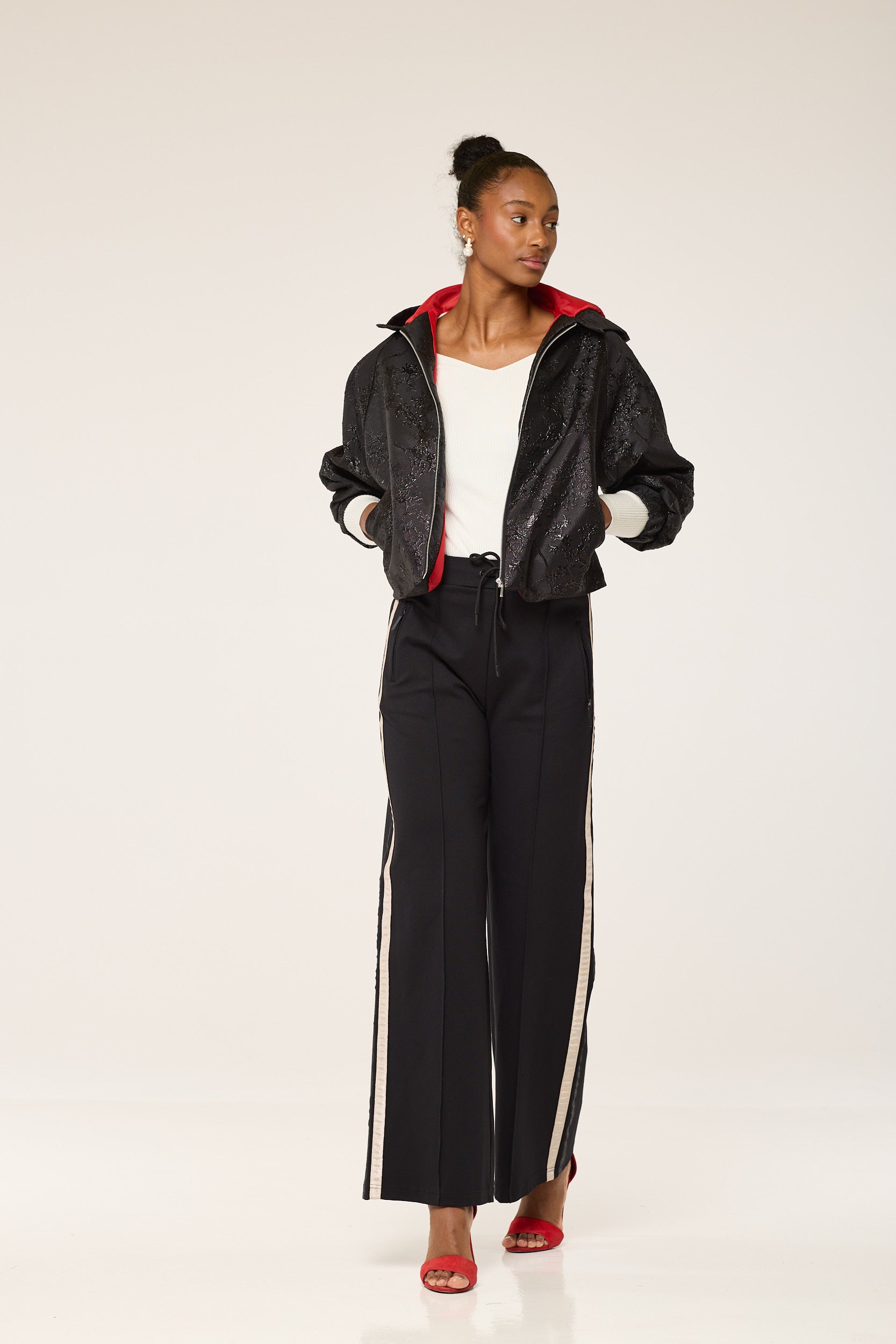 The Black Embossed flowery Hoodie