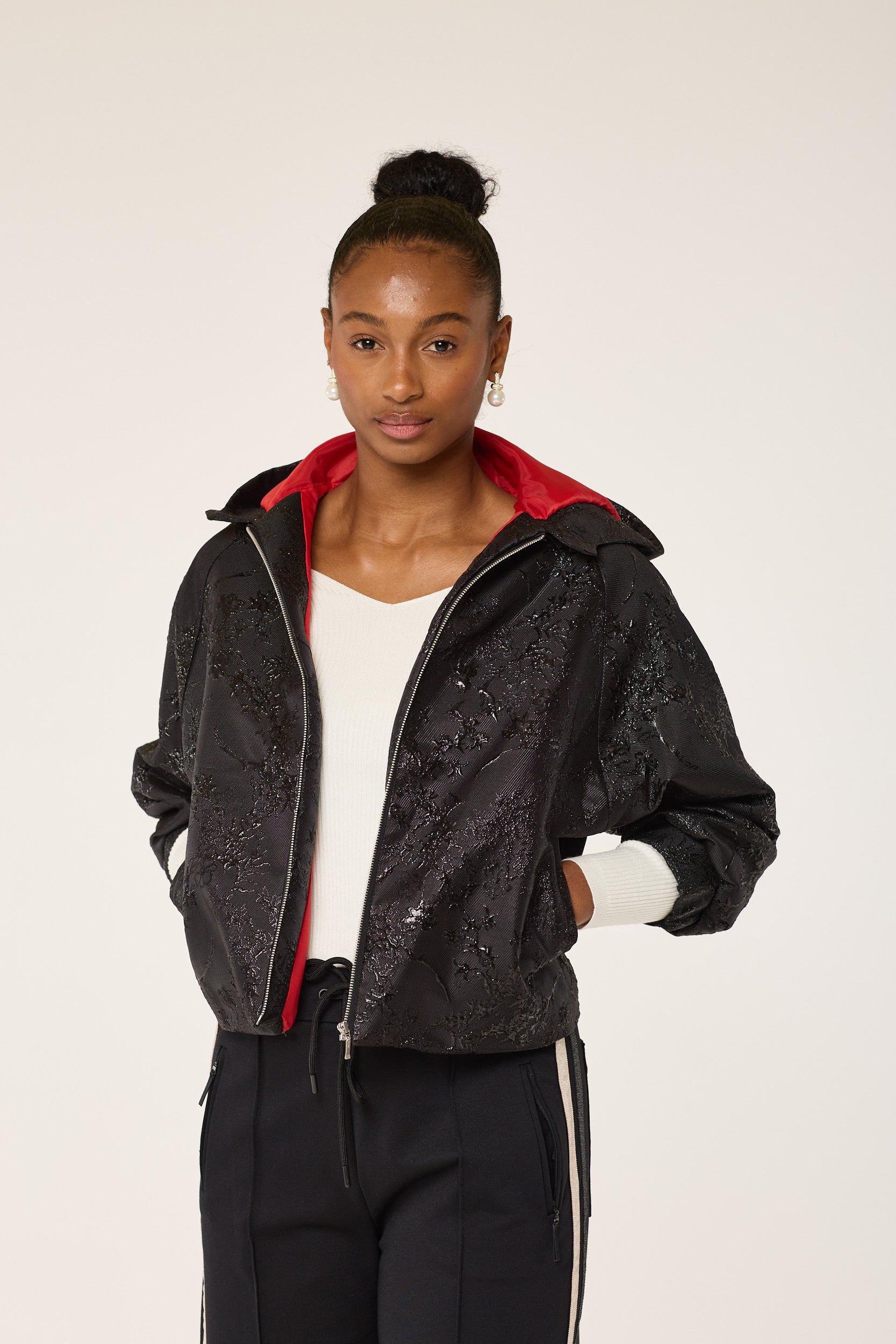 The Black Embossed flowery Hoodie