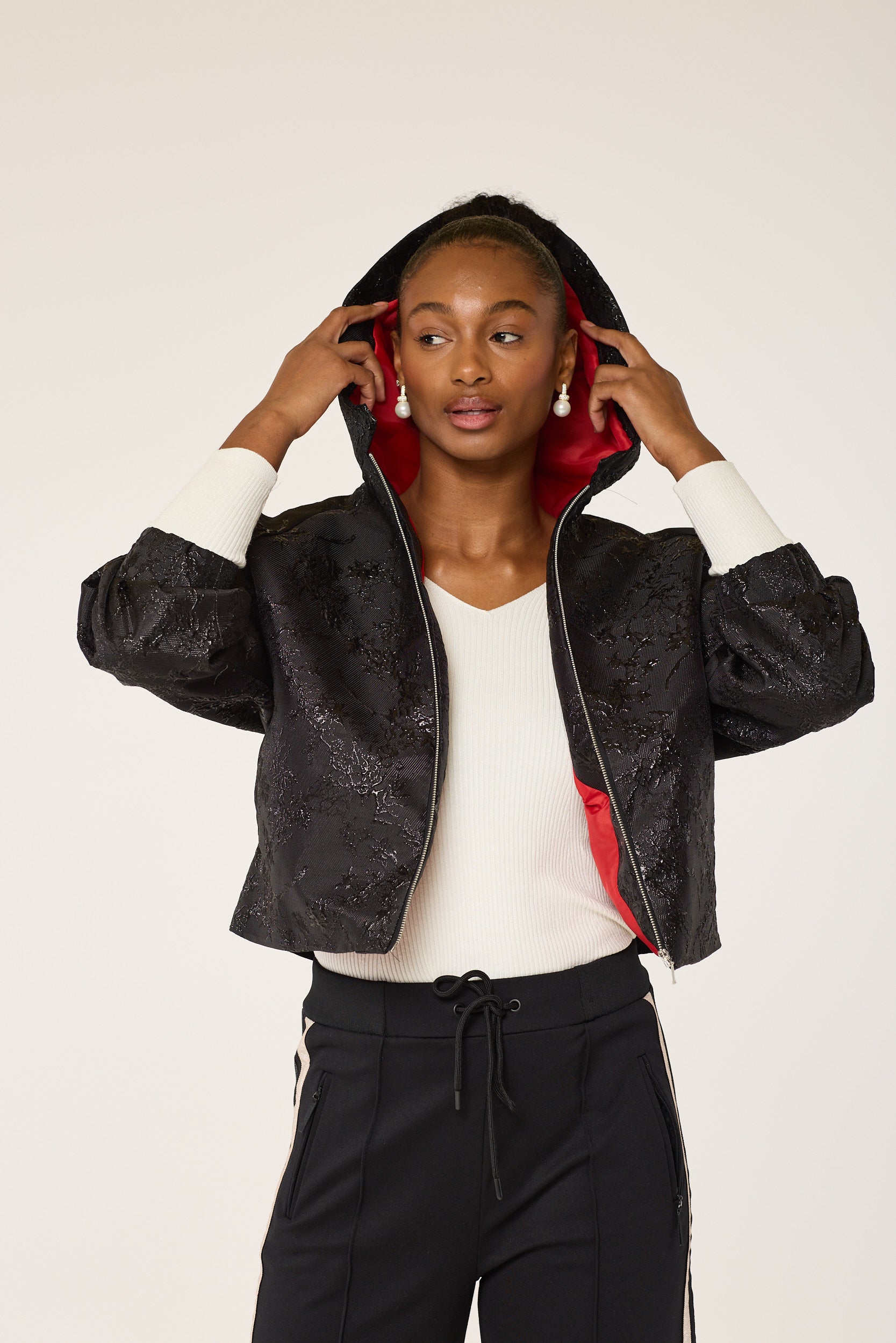 The Black Embossed flowery Hoodie