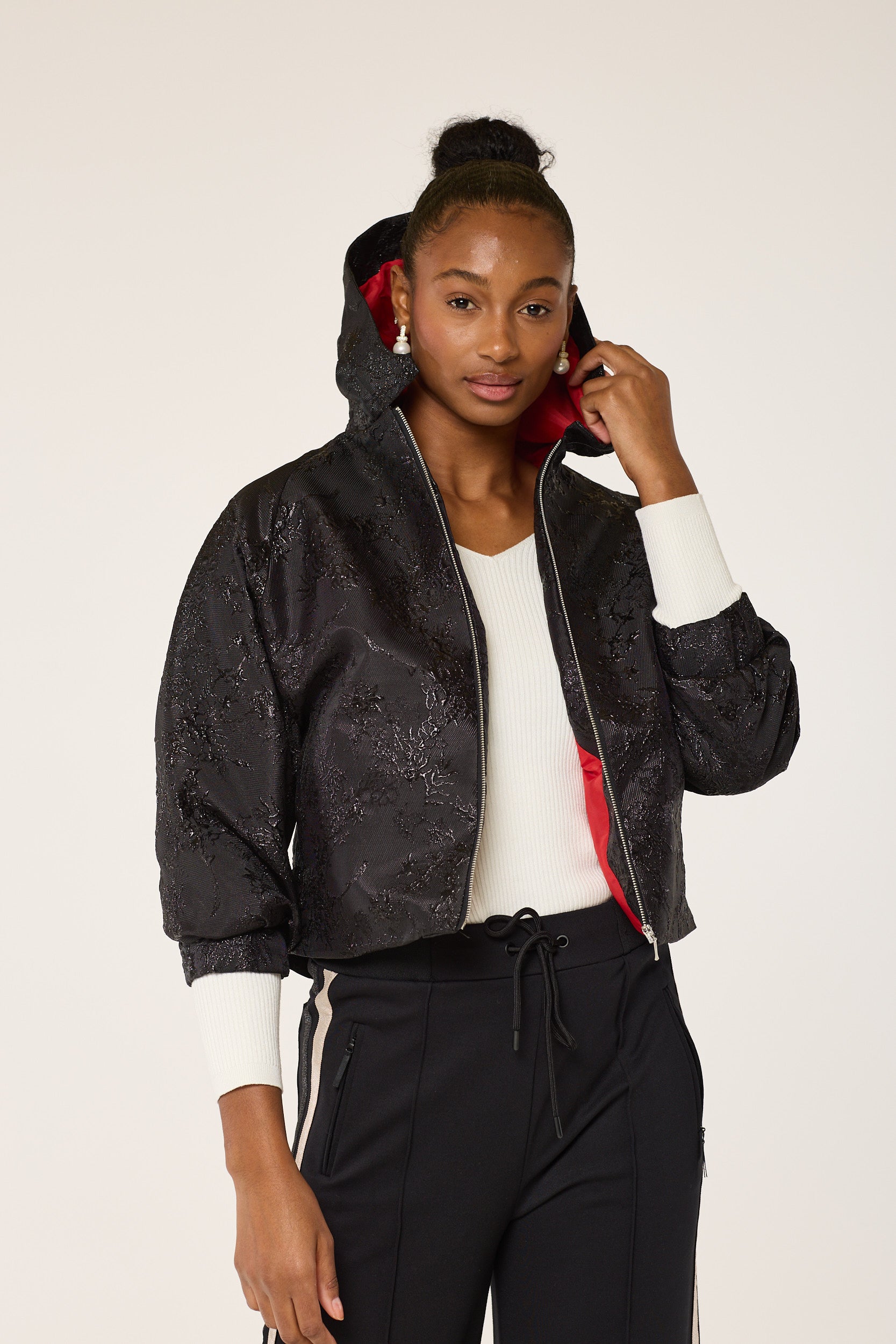 The Black Embossed flowery Hoodie