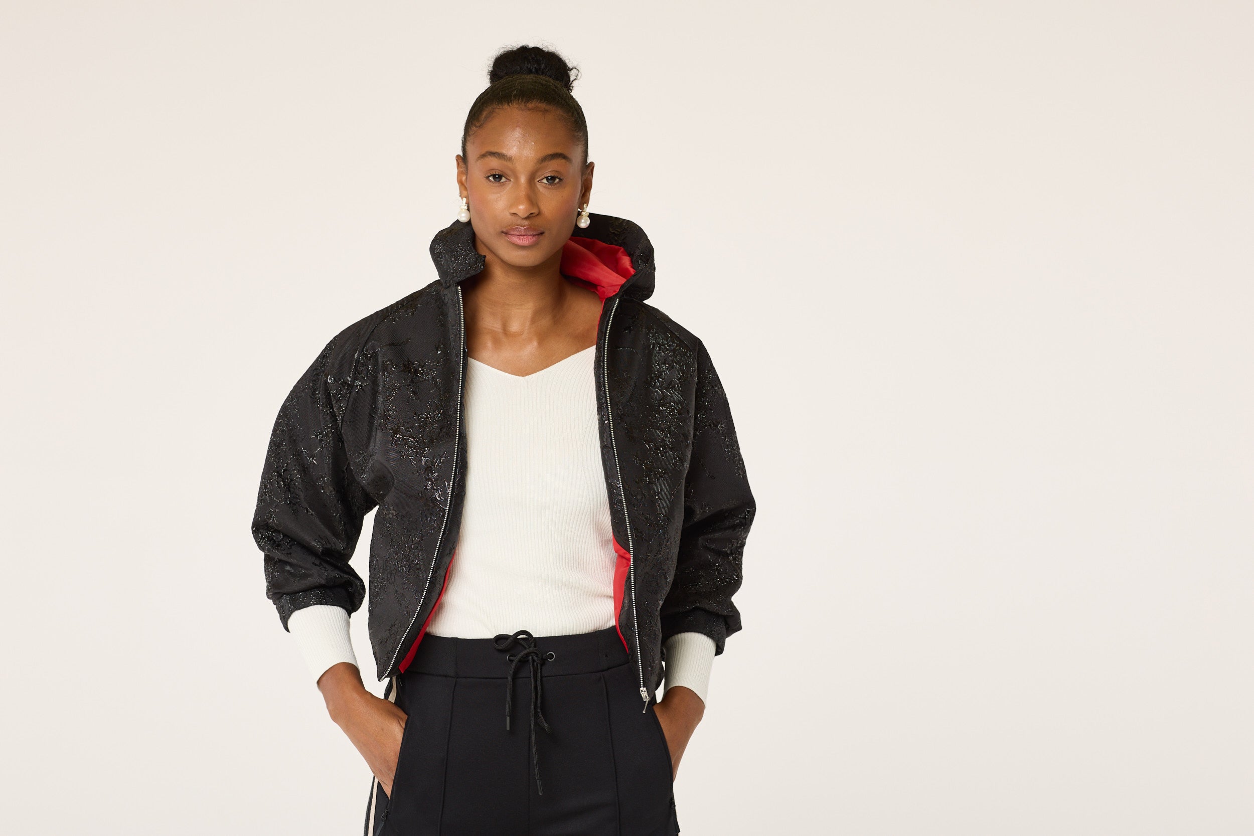 The Black Embossed flowery Hoodie