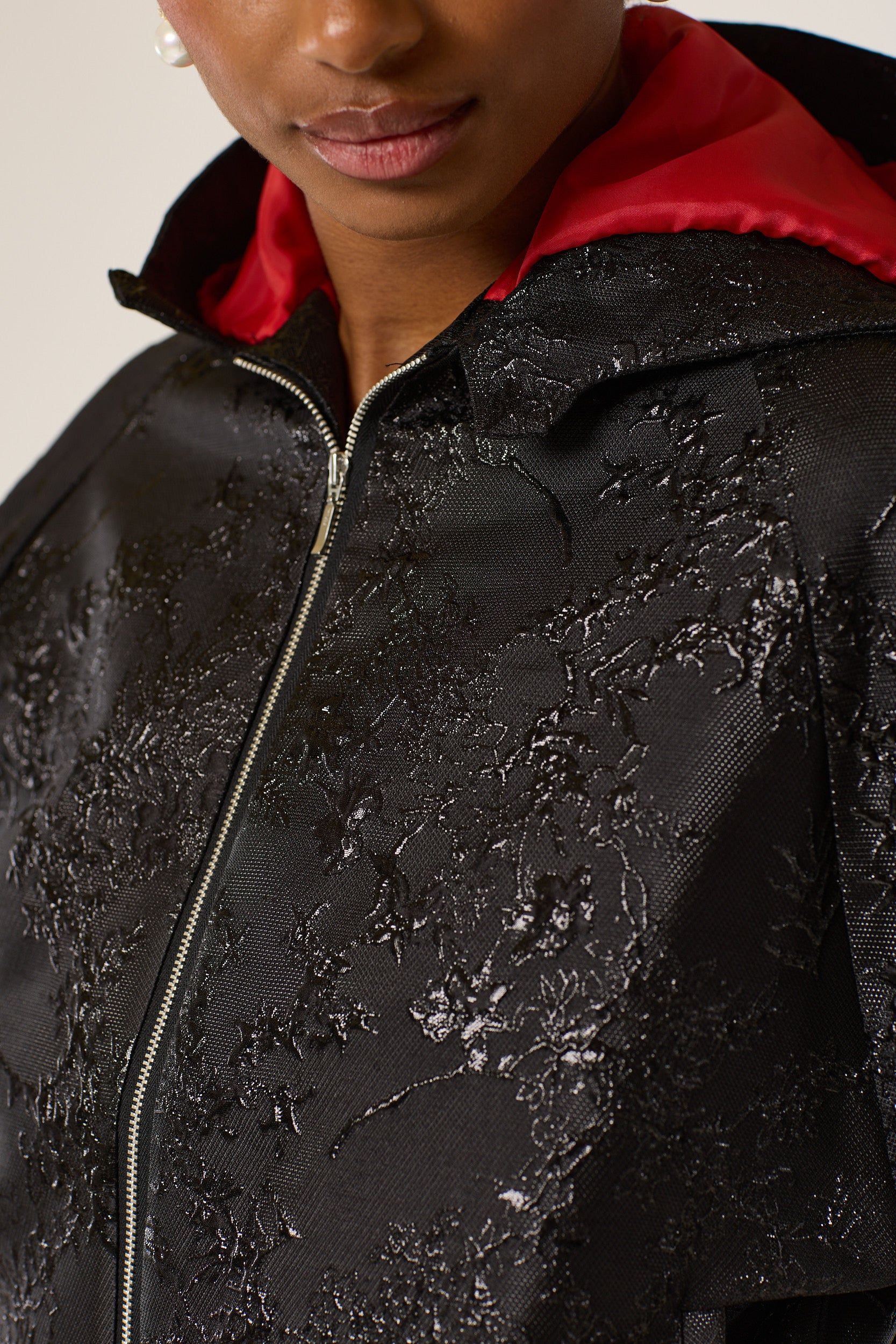 The Black Embossed flowery Hoodie