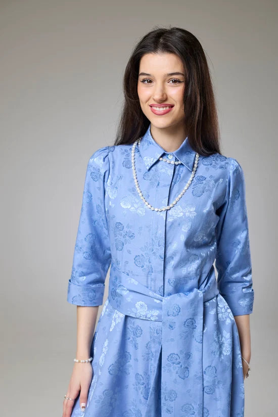 Sky Blue Petals Sleeved Dress