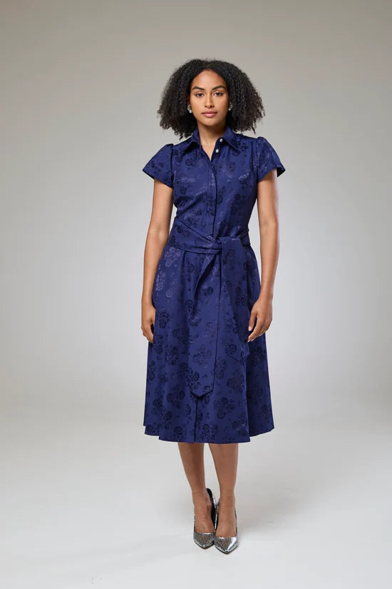 Royal Blue Petals Short Sleeve Shirt Dress