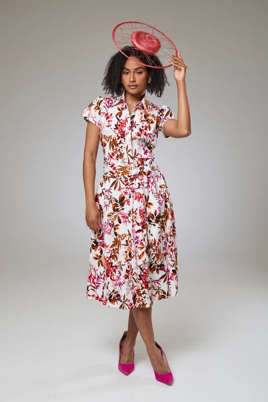 Blooming Pink Flora Short Sleeve Shirt Dress