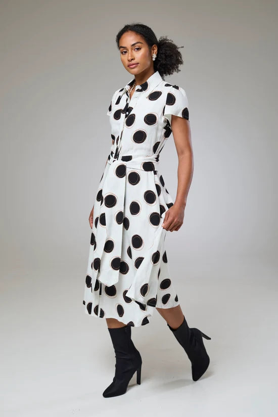 Absolute Polka Dot Linen Short Sleeve Shirt Dress