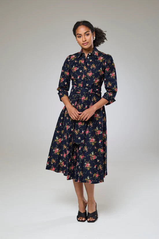 Navy Flora Cord Long Sleeve Dress