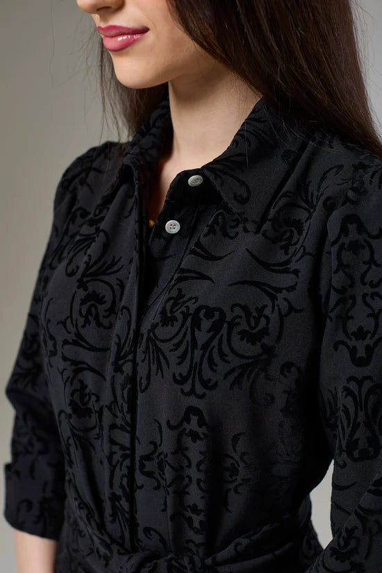 Vintage Black Velvet Sleeved Dress