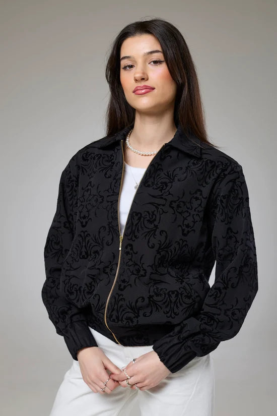 Vintage Black Velvet Bomber Jacket