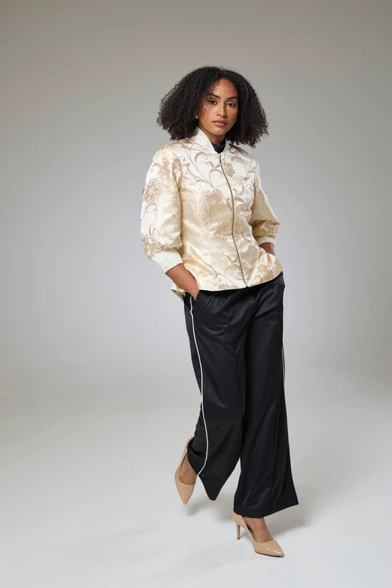 Ivory Shimmery Flora Fitted Jacket Blouse