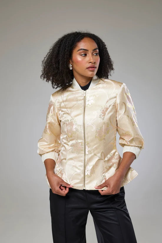 Ivory Shimmery Flora Fitted Jacket Blouse