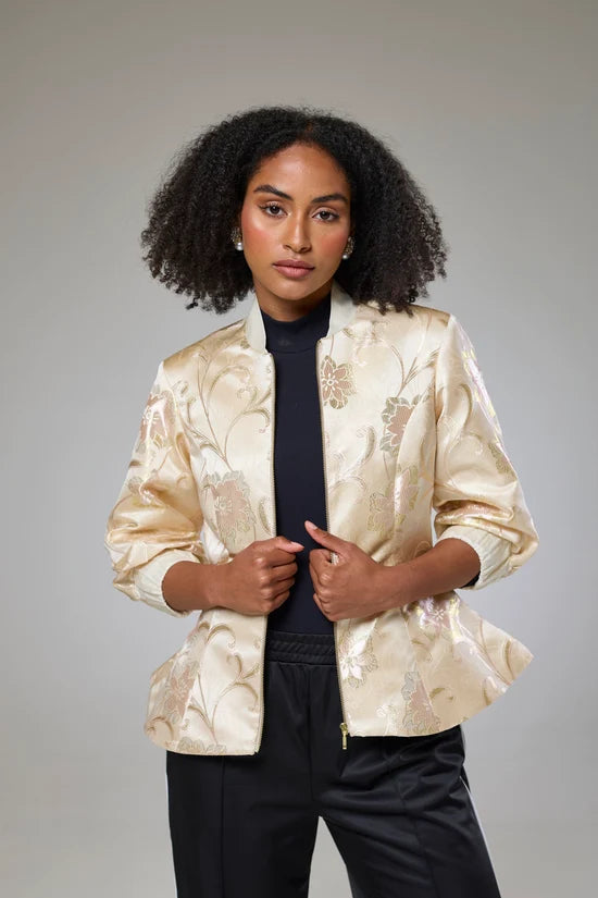 Ivory Shimmery Flora Fitted Jacket Blouse