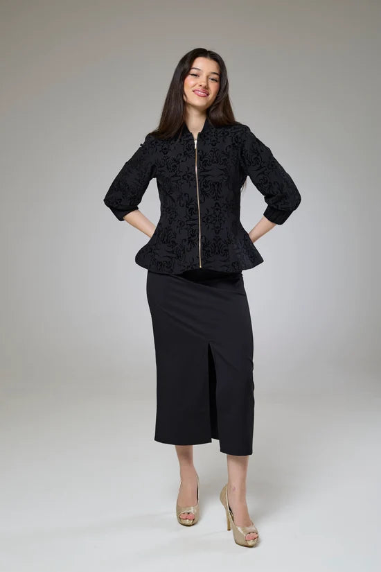 Vintage Black Velvet Fitted Jacket Blouse