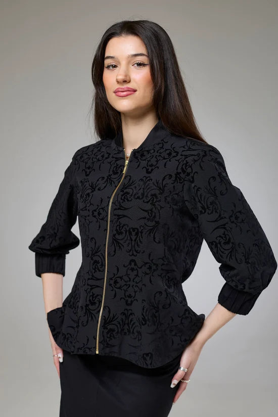 Vintage Black Velvet Fitted Jacket Blouse