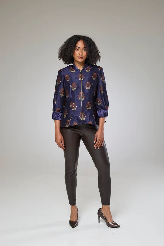 Auburn Embroidered Raw Silk Fitted Jacket Blouse