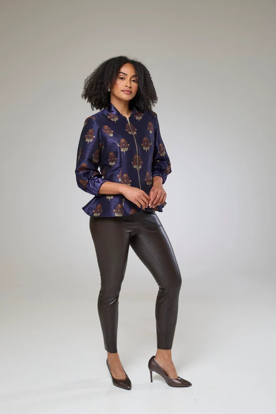Auburn Embroidered Raw Silk Fitted Jacket Blouse