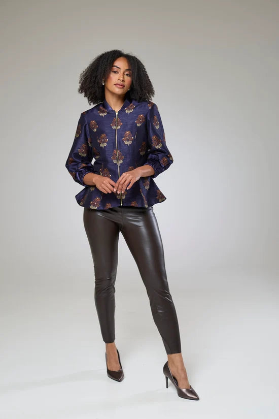 Auburn Embroidered Raw Silk Fitted Jacket Blouse