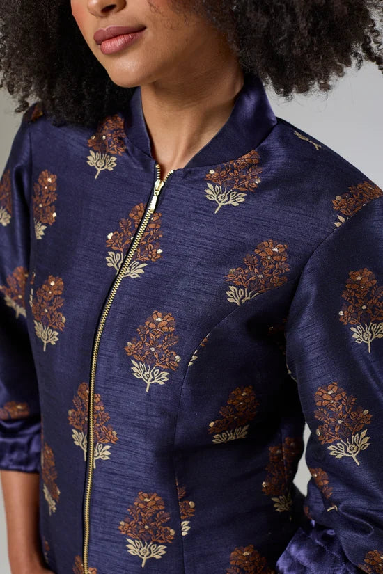 Auburn Embroidered Raw Silk Fitted Jacket Blouse