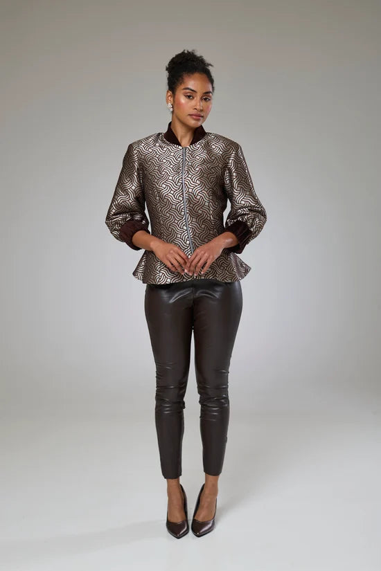 Dazzle Chocolate Shimmery Fitted Jacket Blouse