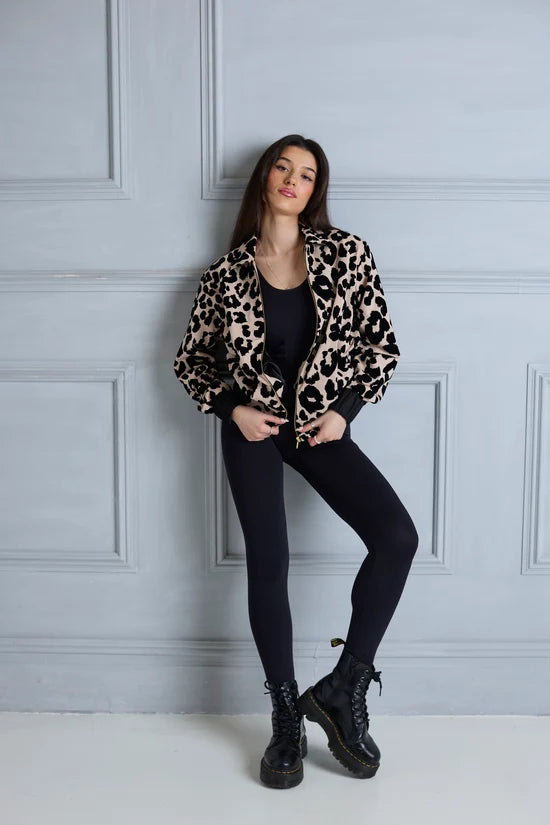 Leopard Velvet Bomber Jacket
