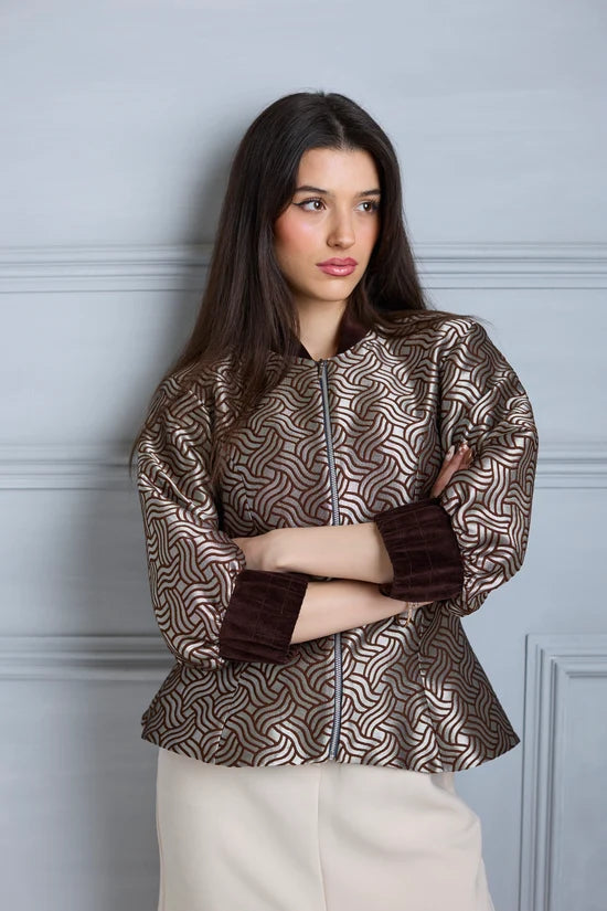 Dazzle Chocolate Shimmery Fitted Jacket Blouse