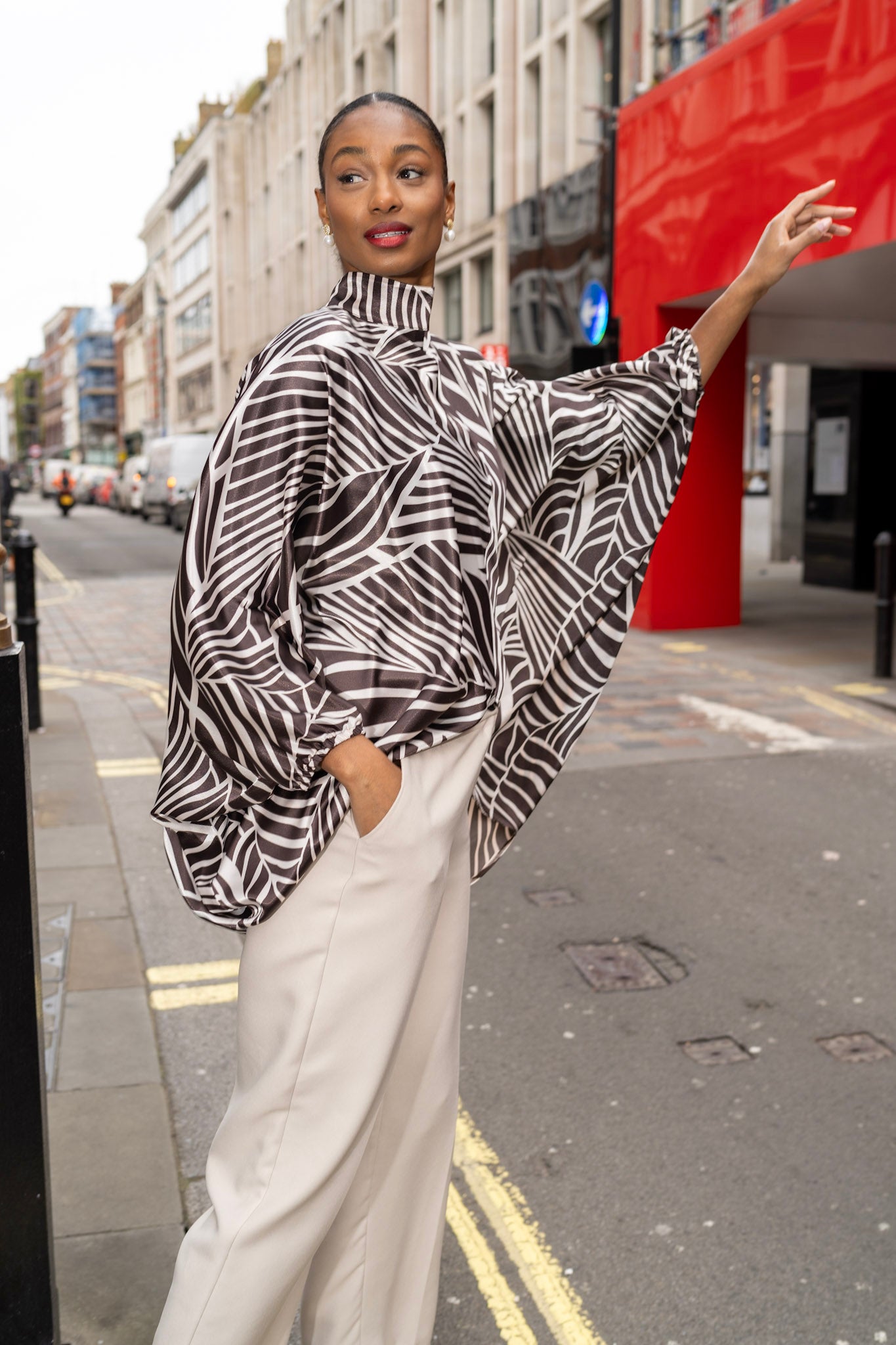 Brown and cream Palm leaves long Tunic