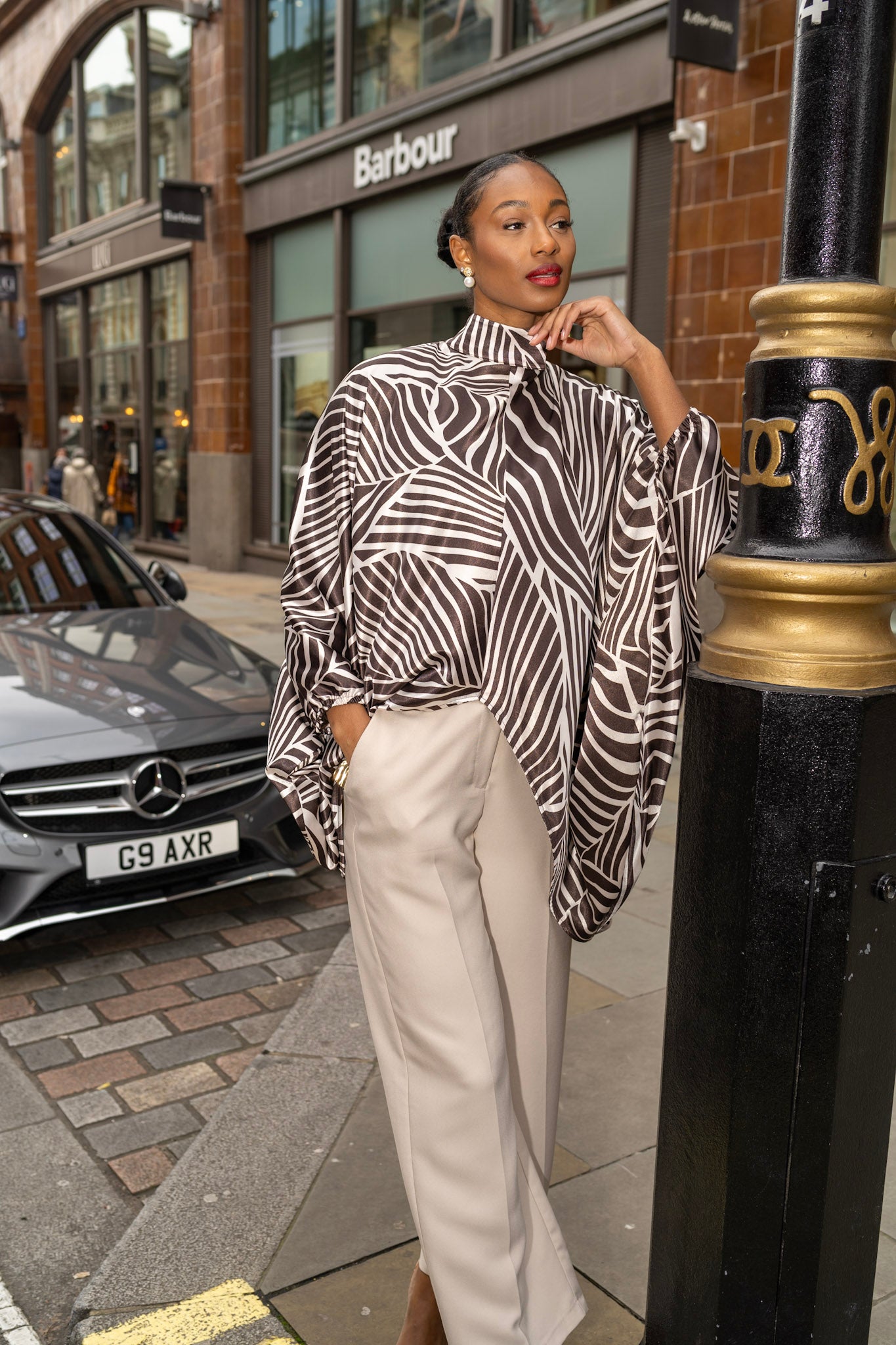 Brown and cream Palm leaves long Tunic