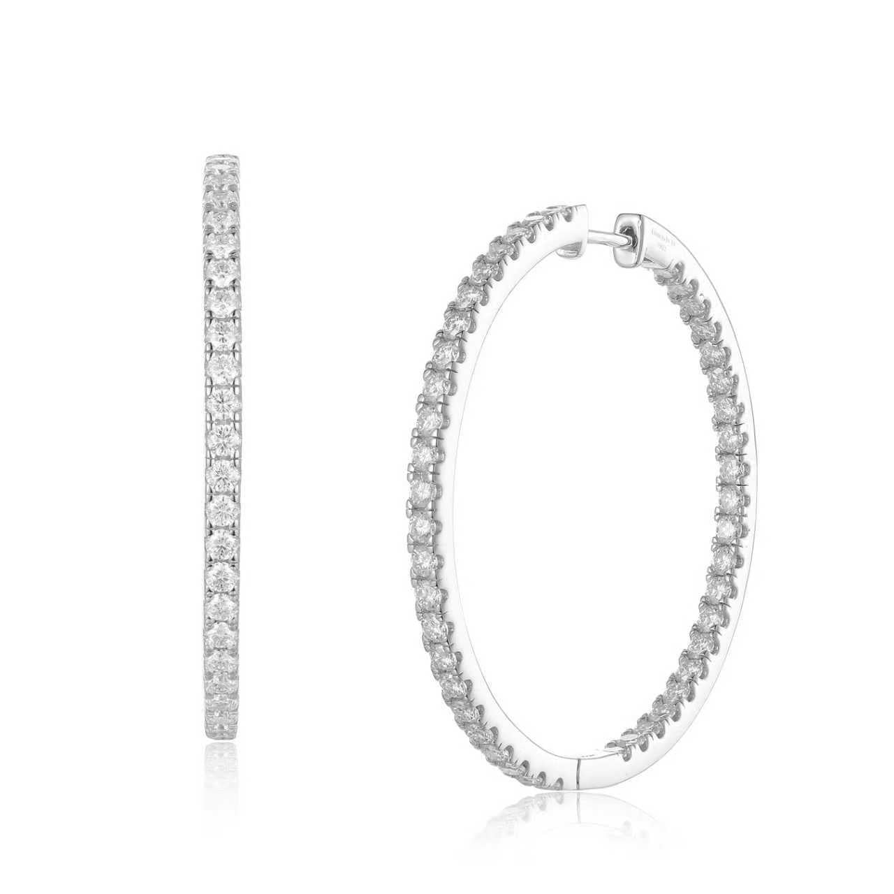 Mira Full Hoop Earrings - Solid 925 Sterling Silver, Rhodium-Plated, Moissanite