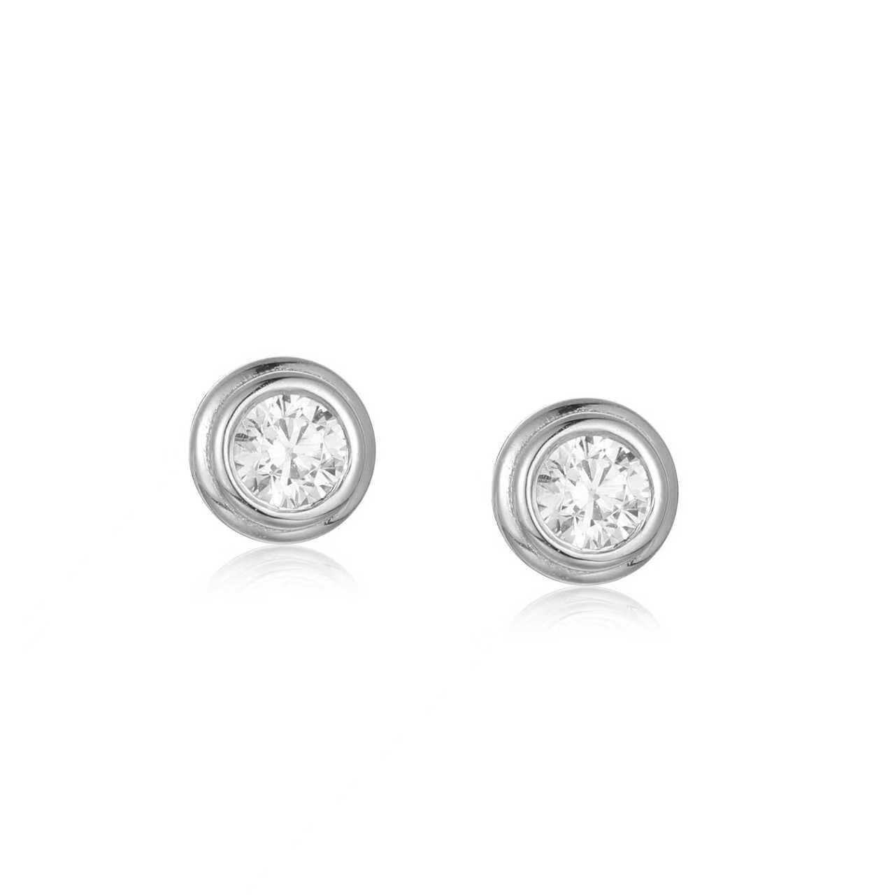 Round Whisper Studs - Solid 925 Sterling Silver, Rhodium-Plated