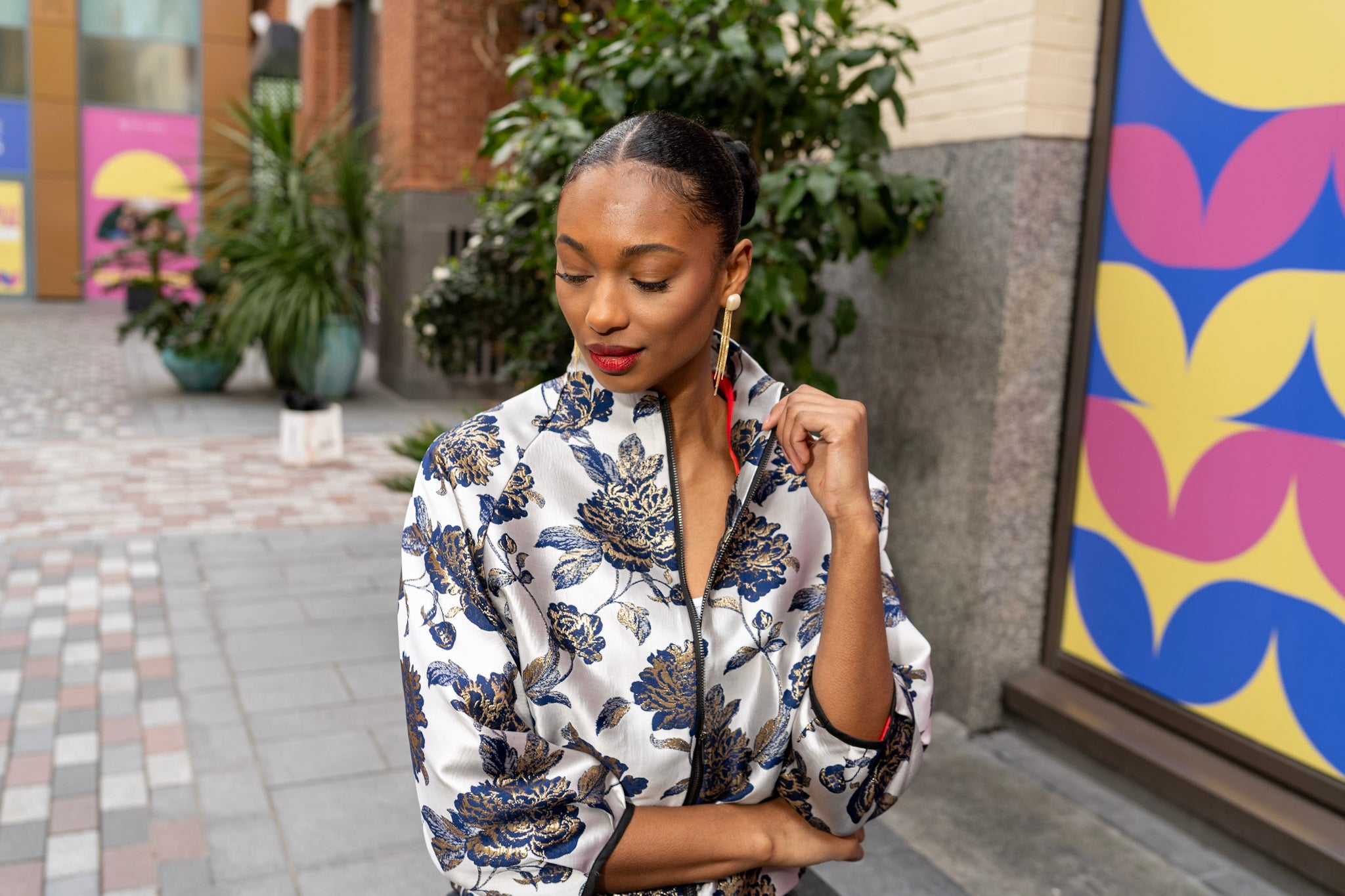 The Blue And Cream Flowery Nadine Jacket.