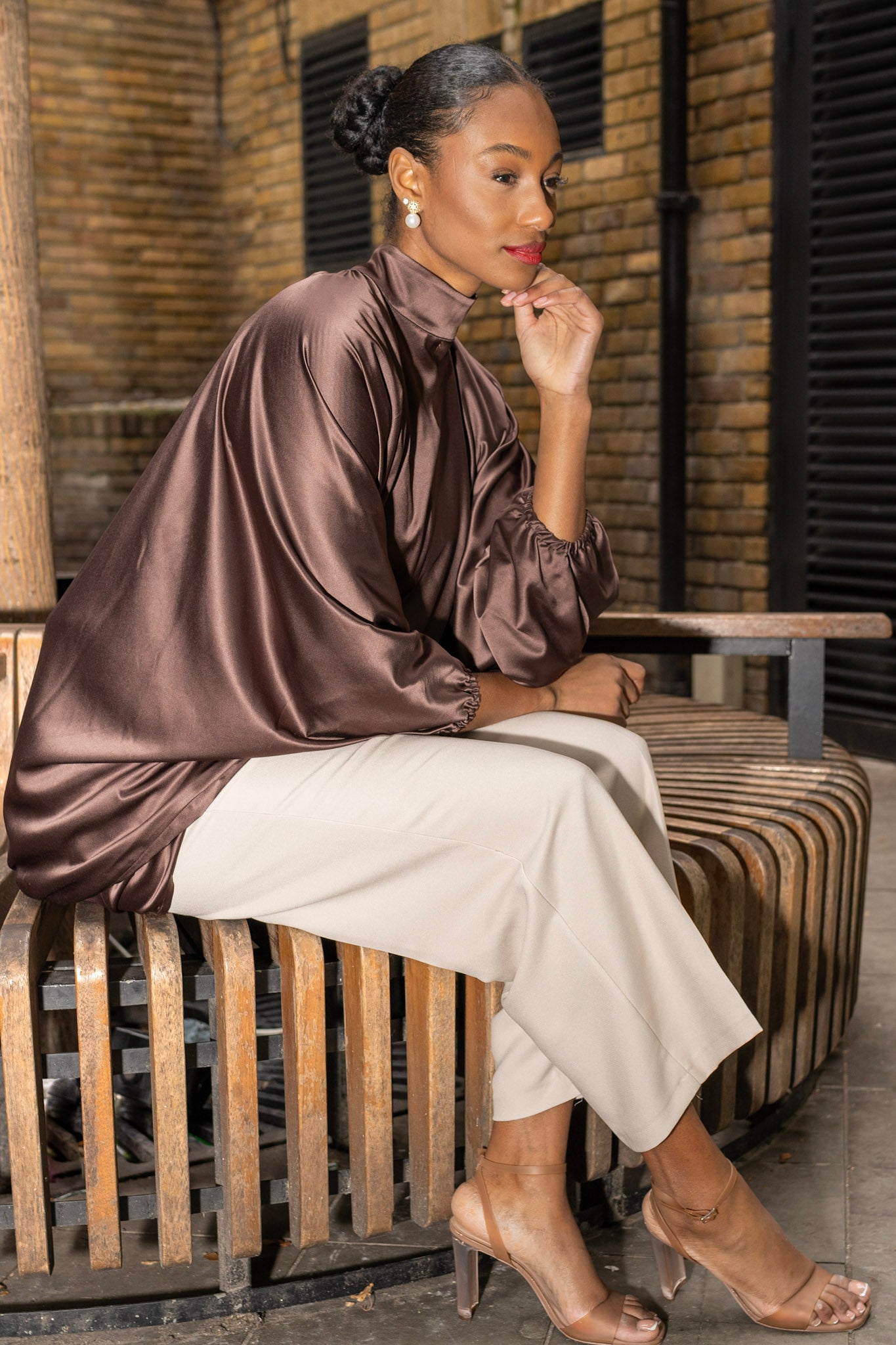 Brown Satin Tunic - Long
