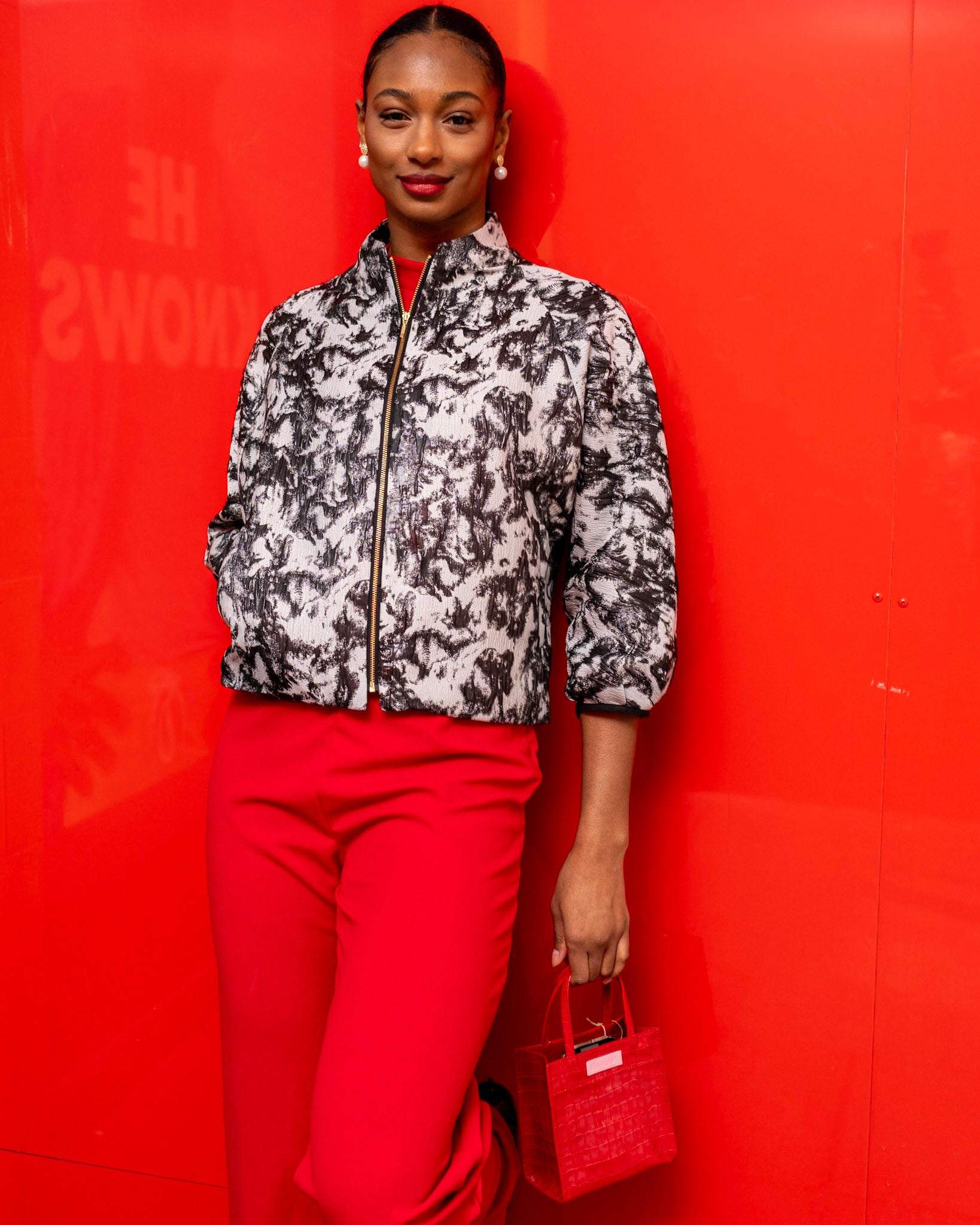 Monochrome Paint Brush Brocade Jacket