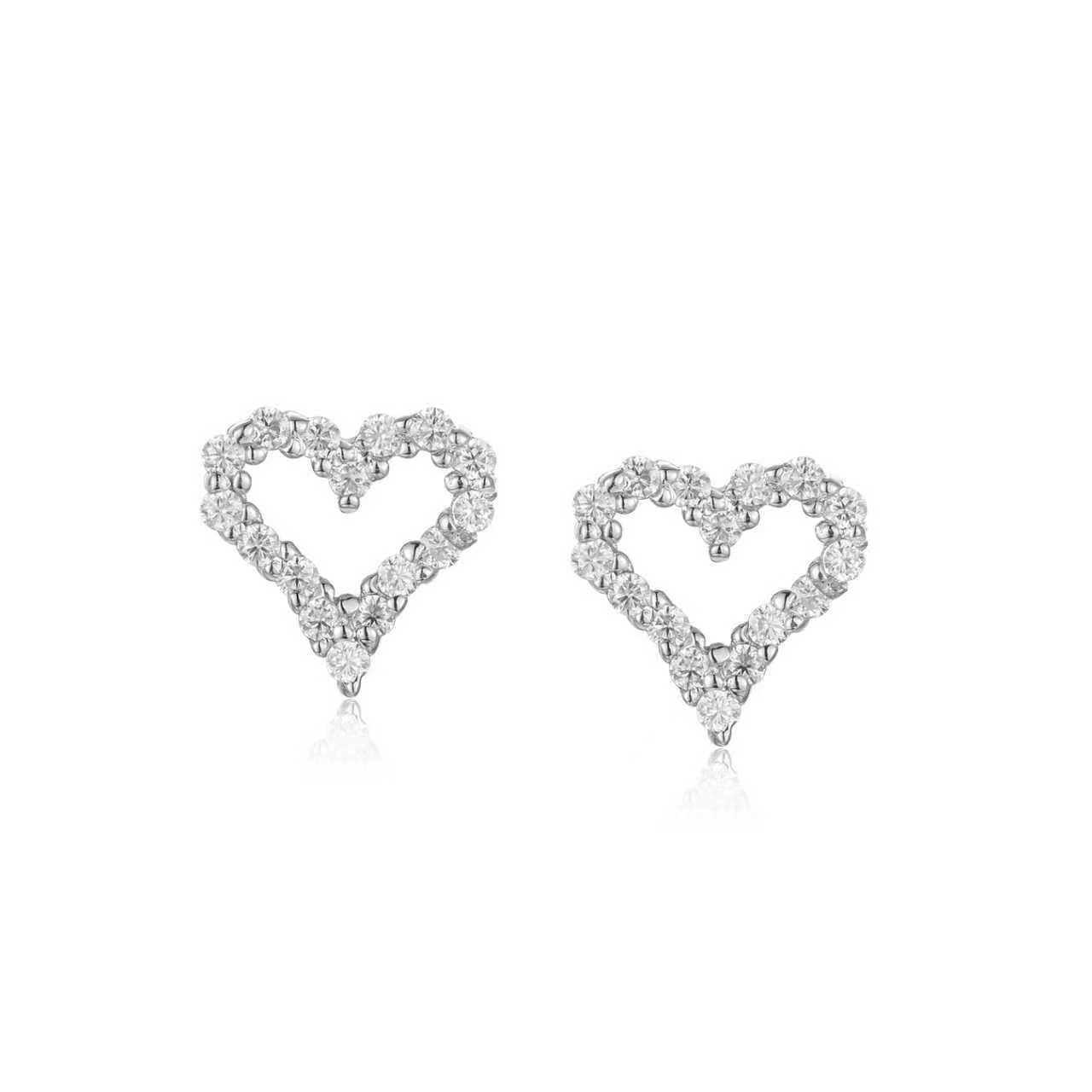 Open Heart Studs - Solid 925 Sterling Silver, Rhodium-Plated, Moissanite
