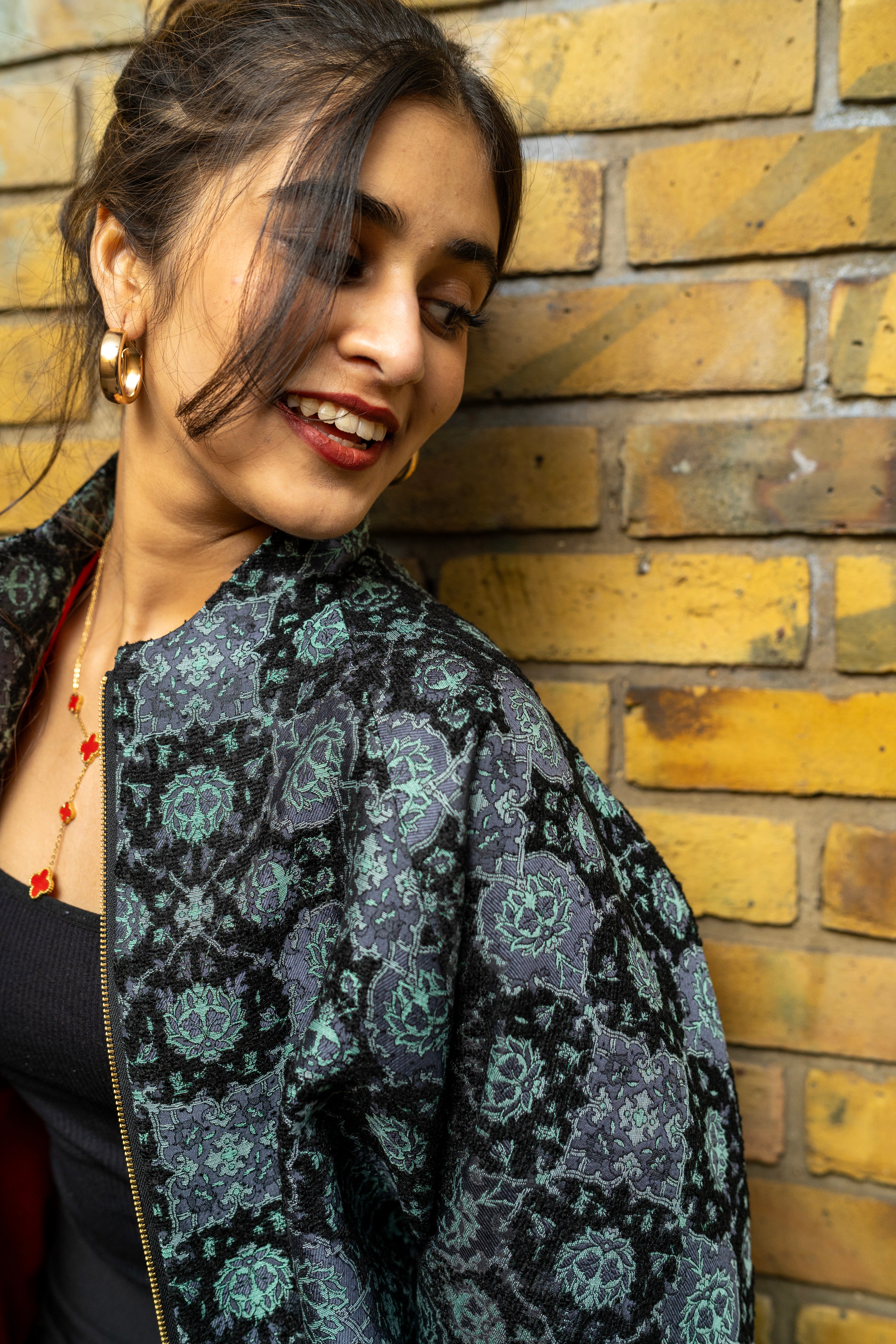 Black and Green Lion Pattered Jacket