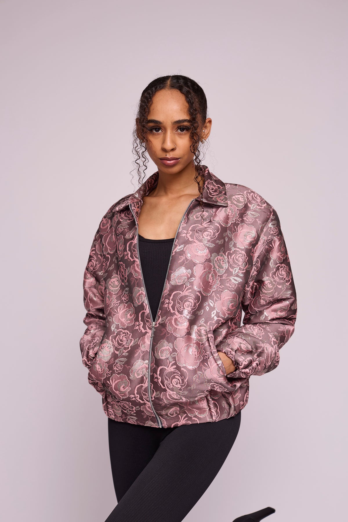 Dusky Silvery Flora Bomber Jacket