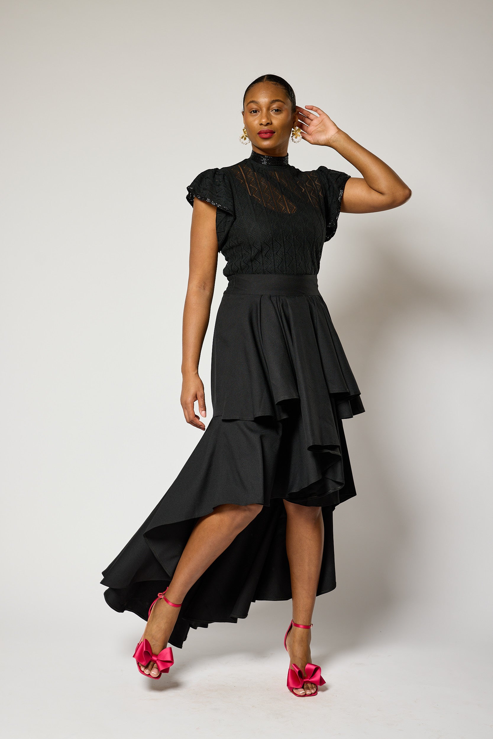 Ebony High-Low Frill Skirt