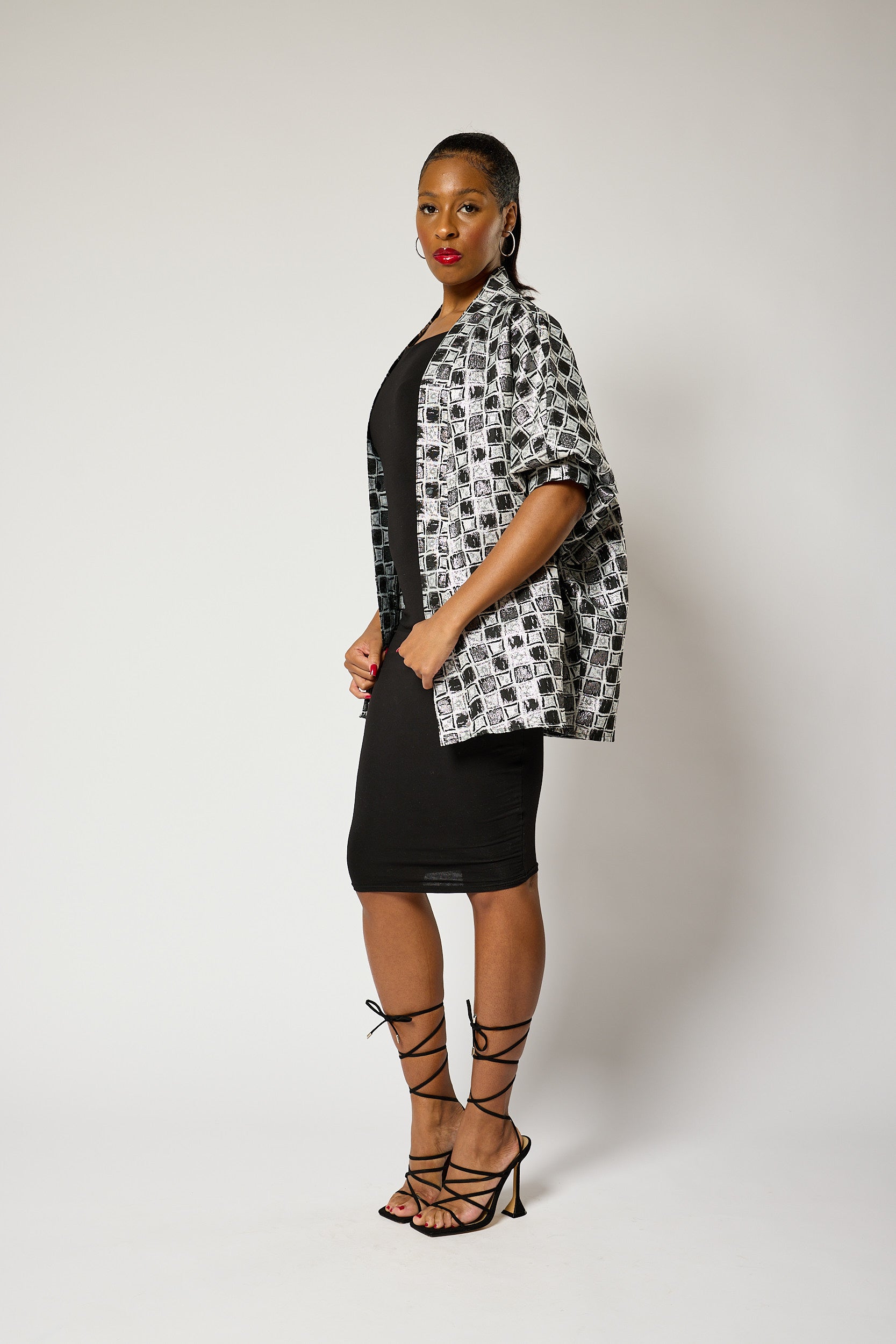Short Checkered Kimono Jacket
