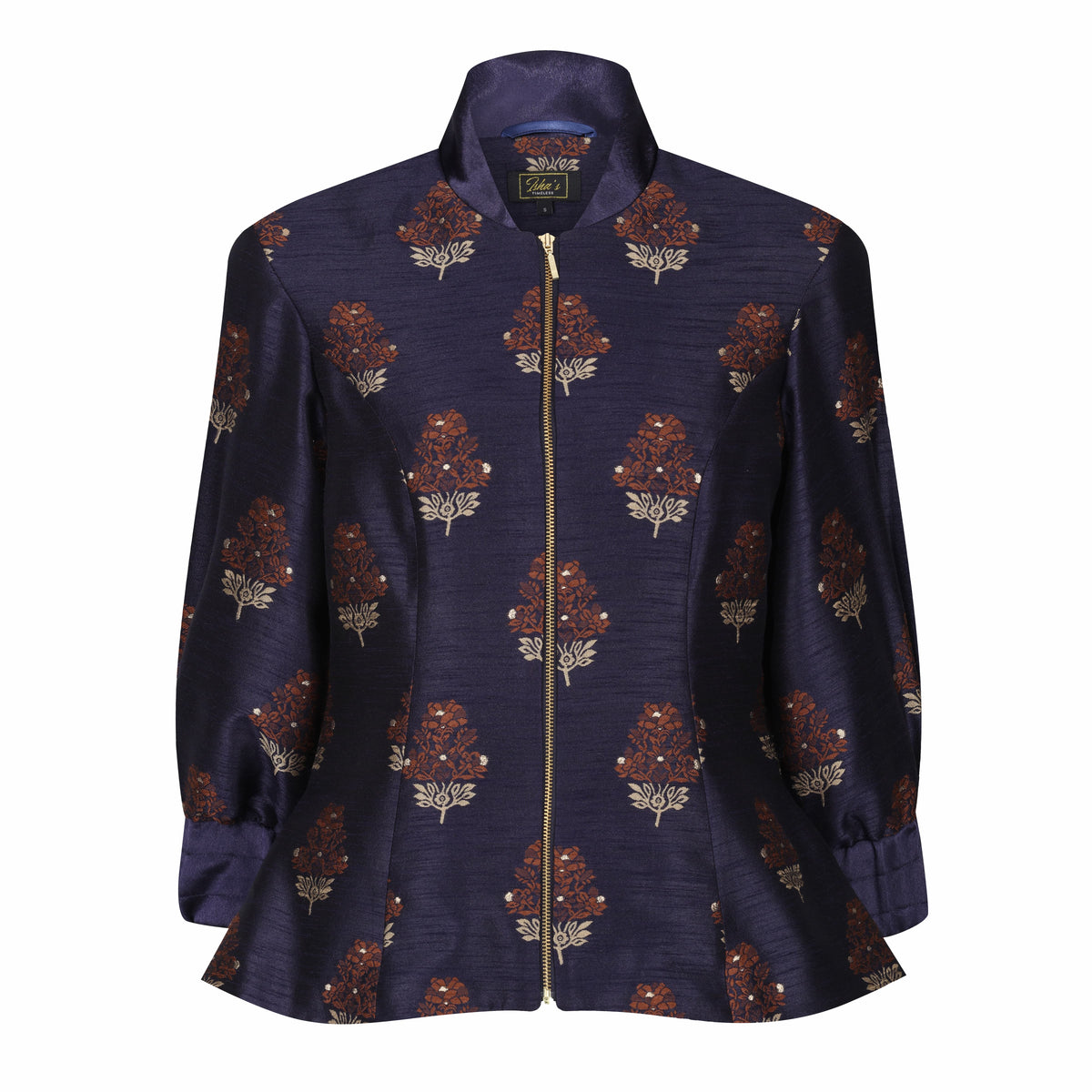 Auburn Embroidered Raw Silk Fitted Jacket Blouse