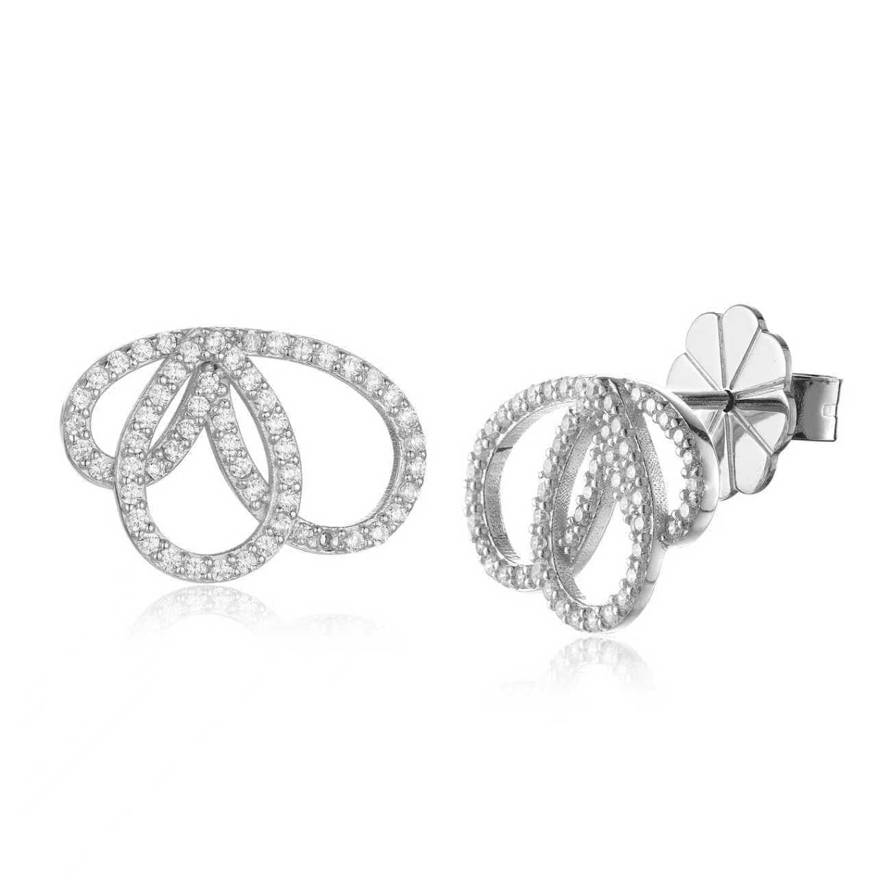 Marise Winged Studs - Solid 925 Sterling Silver, Rhodium-Plated, Moissanite