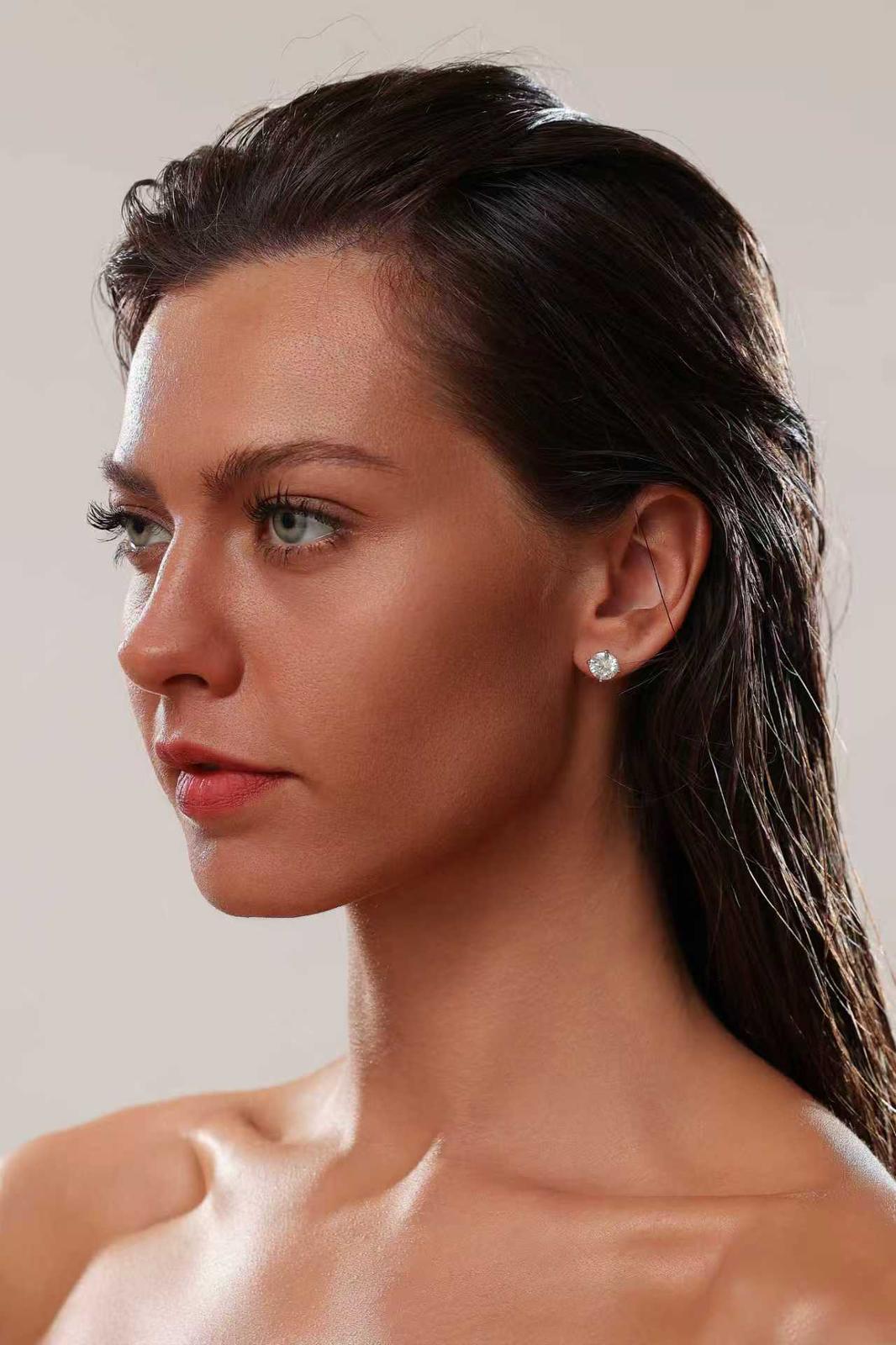 Solara Moissanite Studs - Solid 925 Sterling Silver, Rhodium-Plated