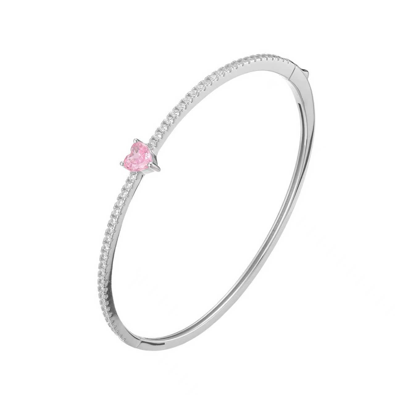 Amora Pink Heart Bracelet - Rhodium-Plated Solid S925, Sterling Silver