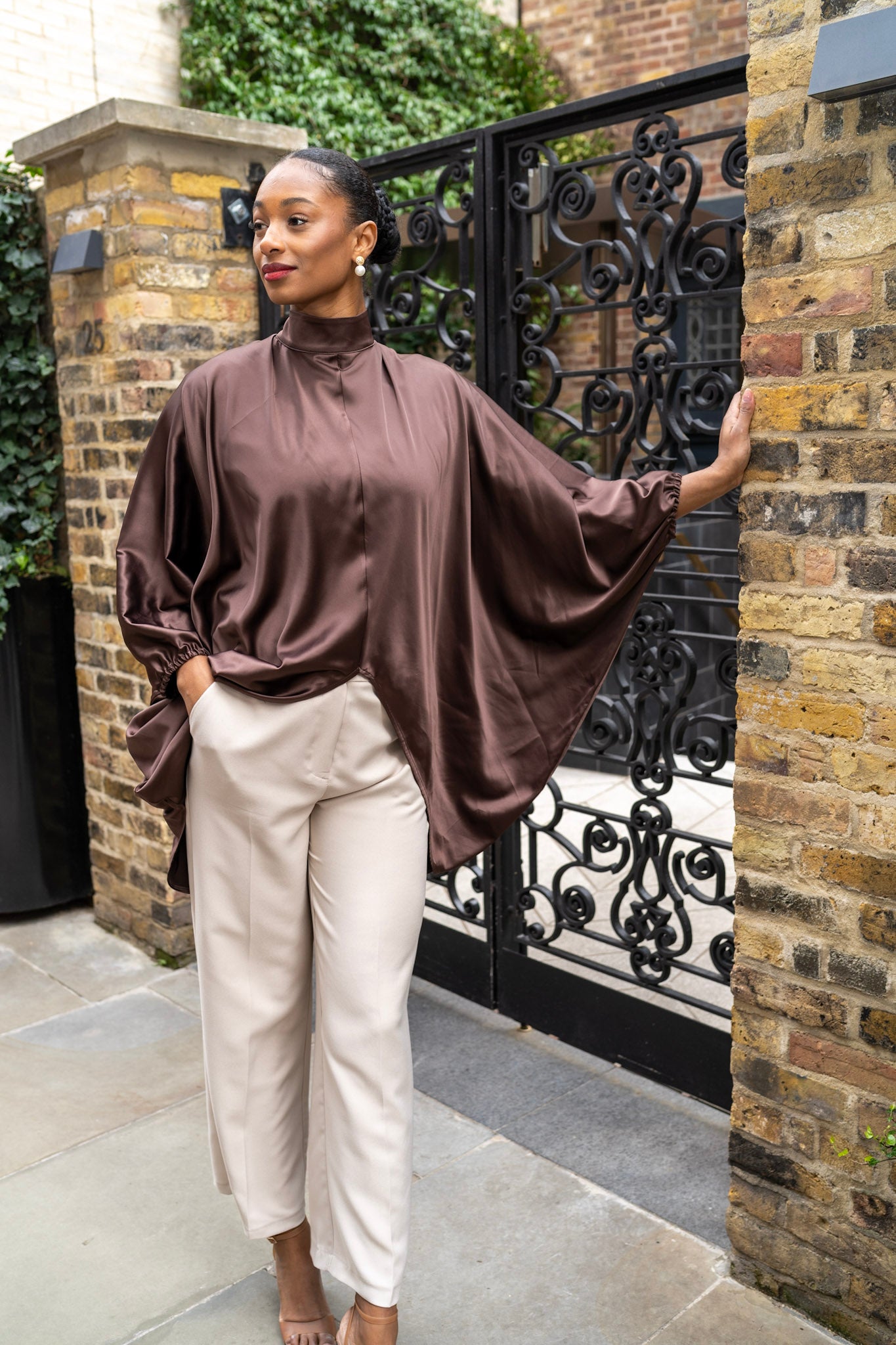 Brown Satin Tunic - Long